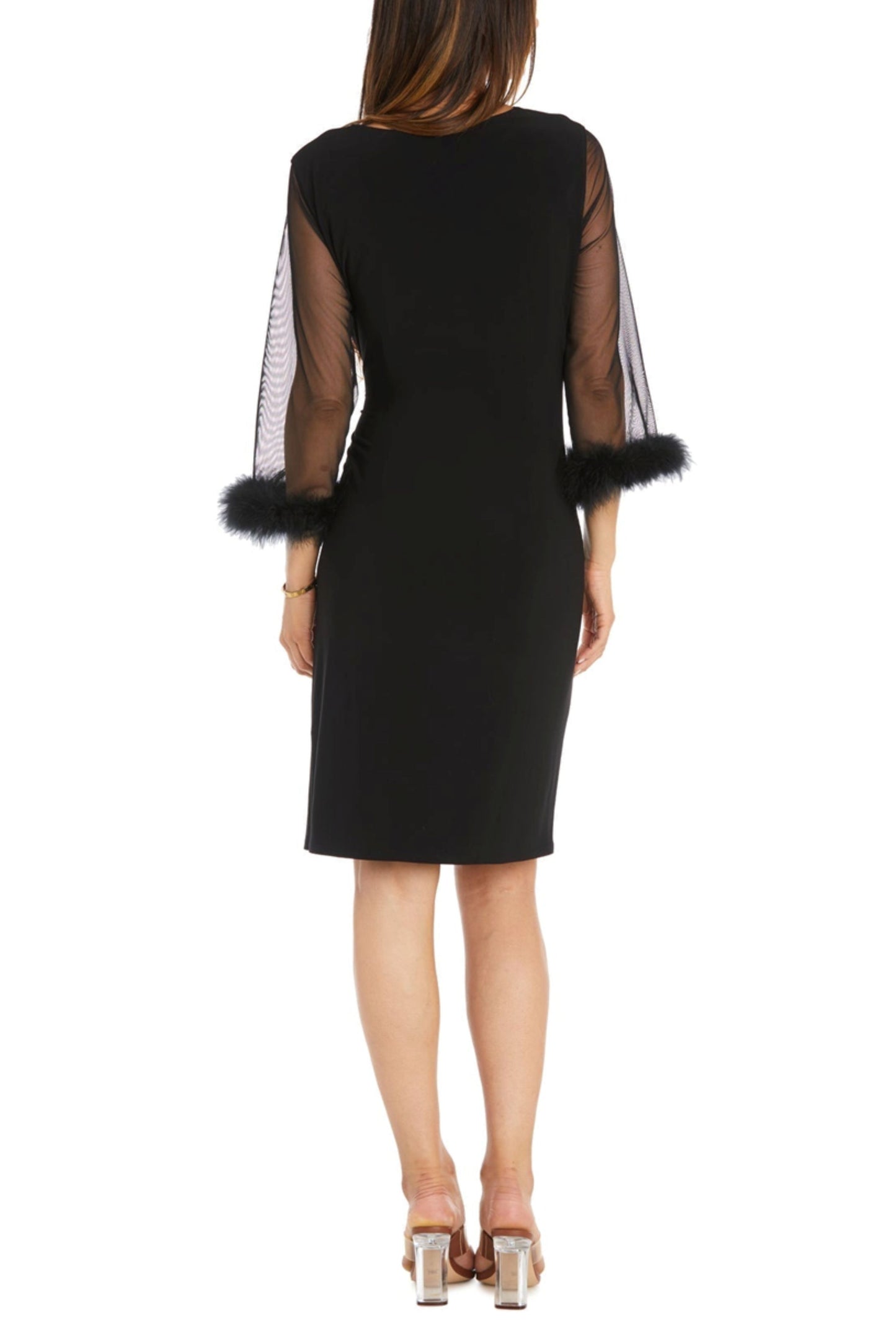RM Richards Faux Wrap 3/4 Feather Sleeve Dress