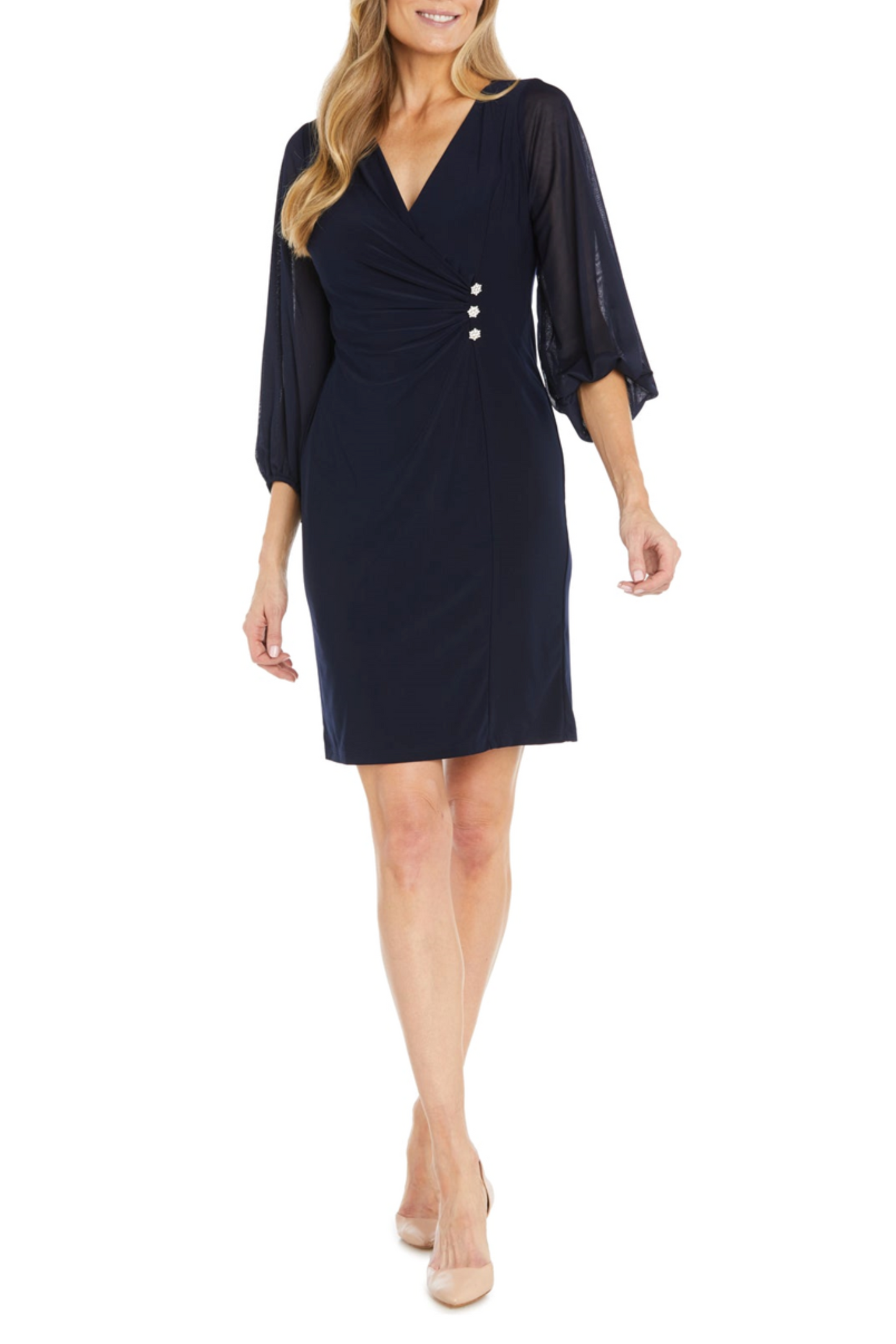 RM Richards 3/4 Sleeve Rhinestone Detail Dress