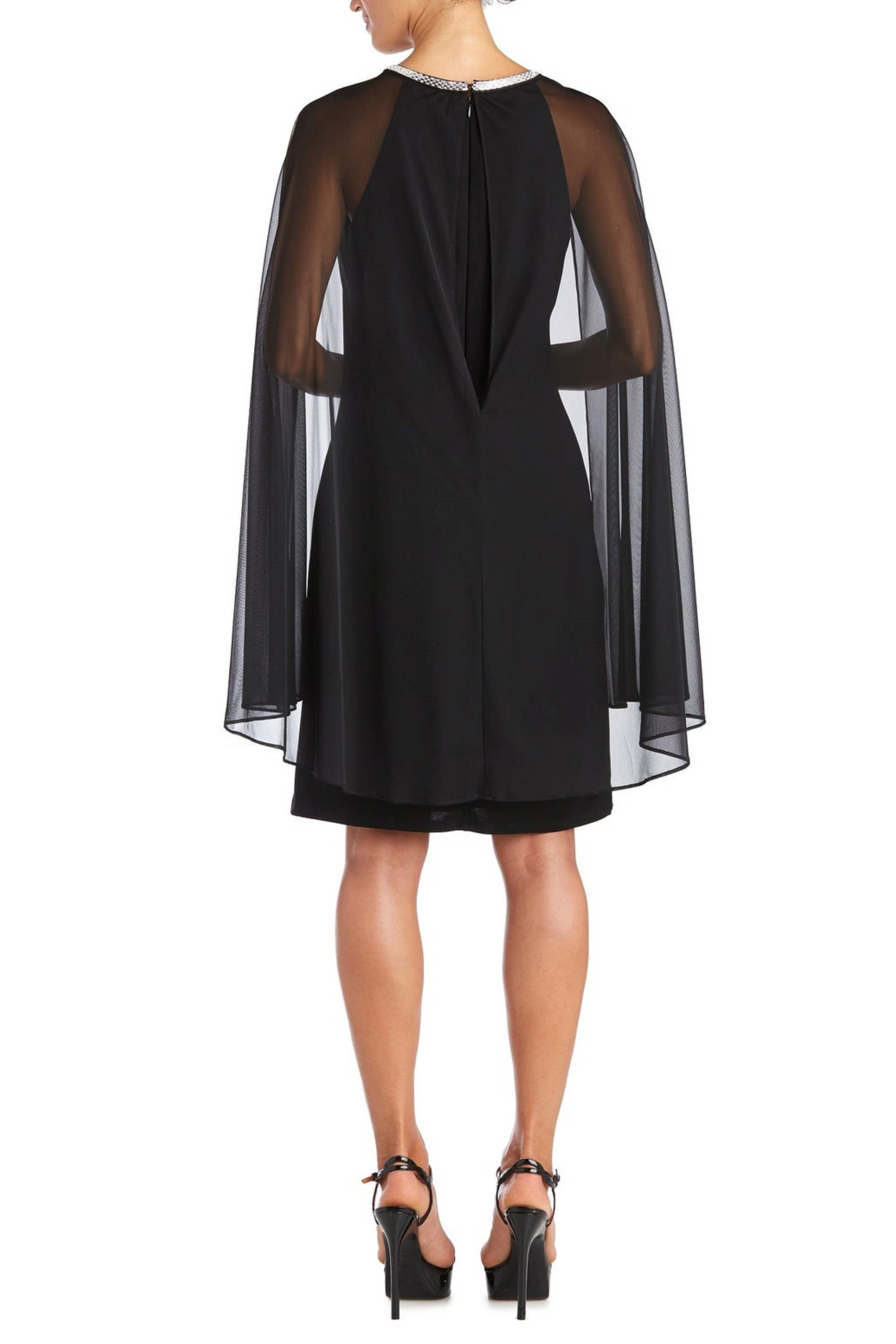 RM Richards Embellished Neck Cape Sleeve Dress