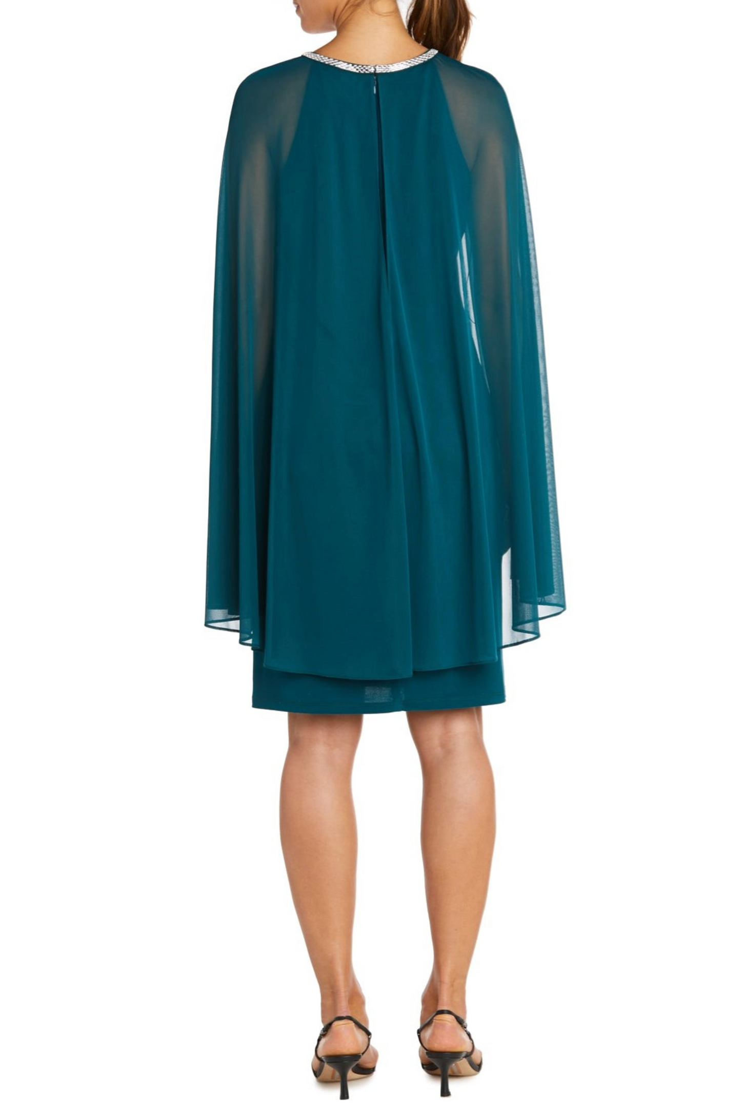 RM Richards Embellished Neck Cape Sleeve Dress