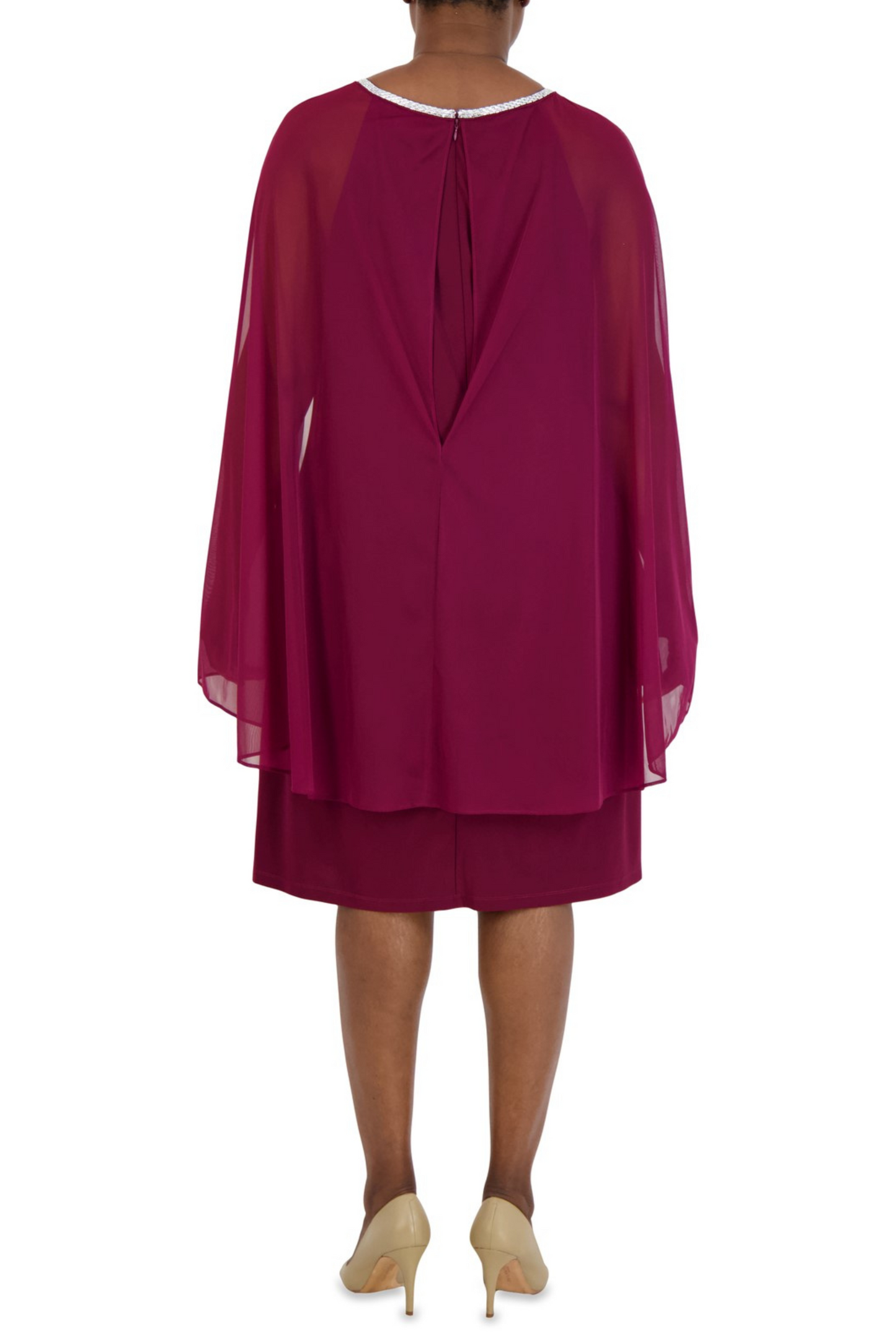 RM Richards Embellished Neck Cape Sleeve Dress