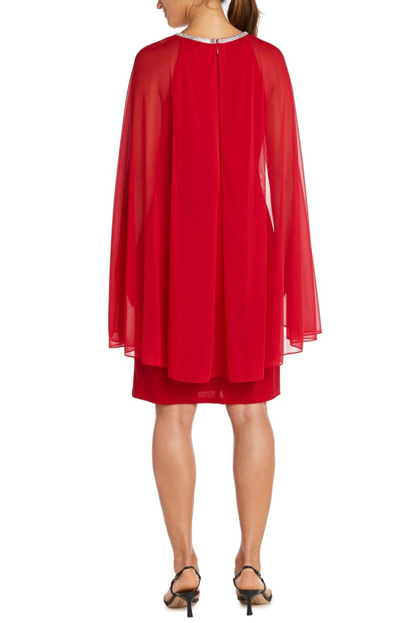 RM Richards Embellished Neck Cape Sleeve Dress