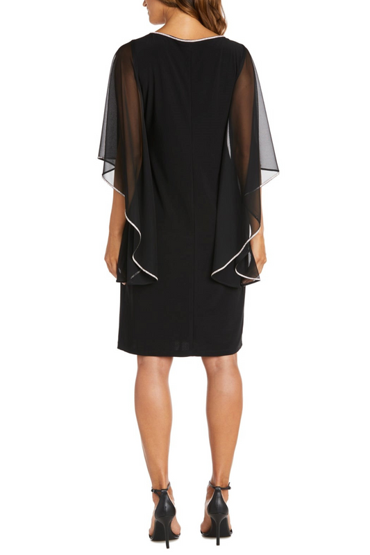 RM Richards Embellished Bat Wing Sleeve Short Evening Dress