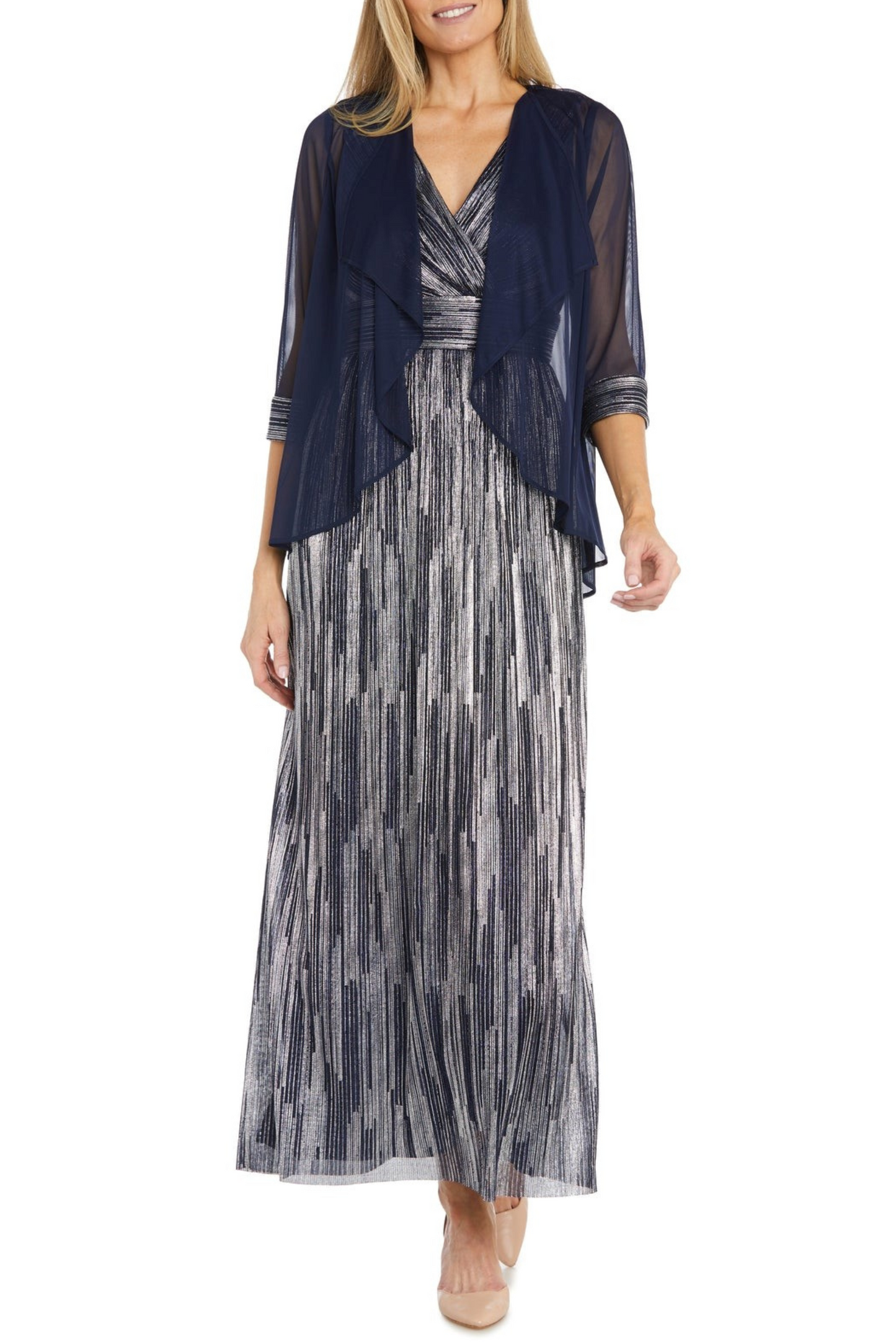 RM Richards 2-Piece Metallic & Sheer Jacket Dress