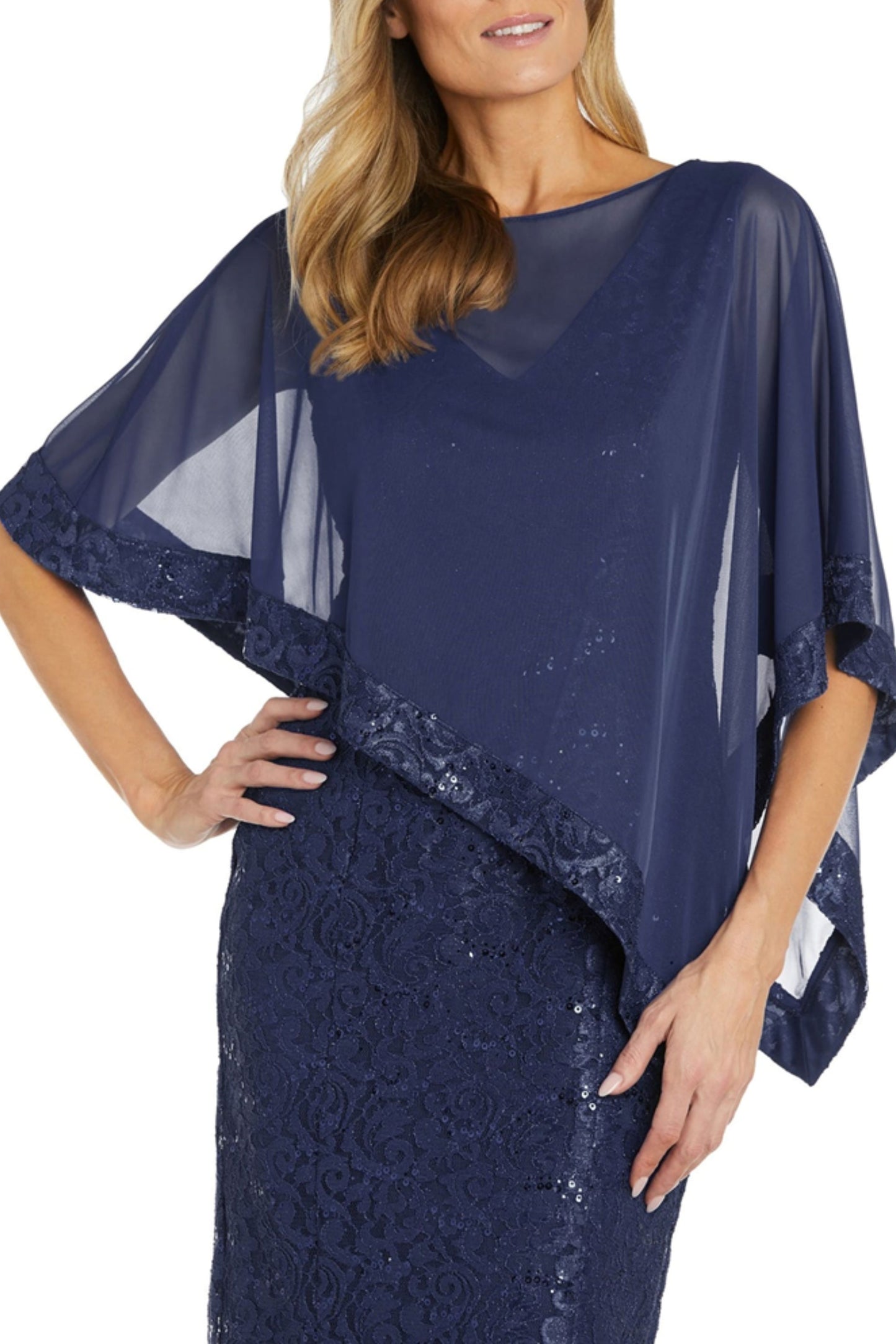 RM Richards Oblique Poncho Sequined Sheath Dress