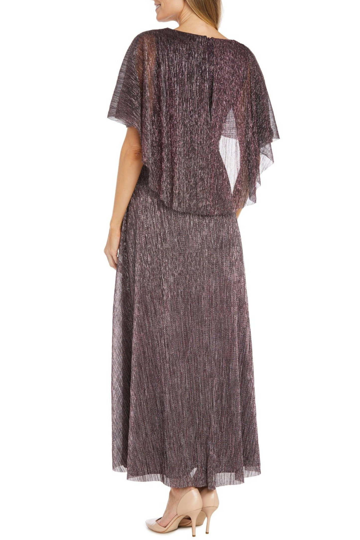 RM Richards Caplet Sleeve Metallic Evening Dress