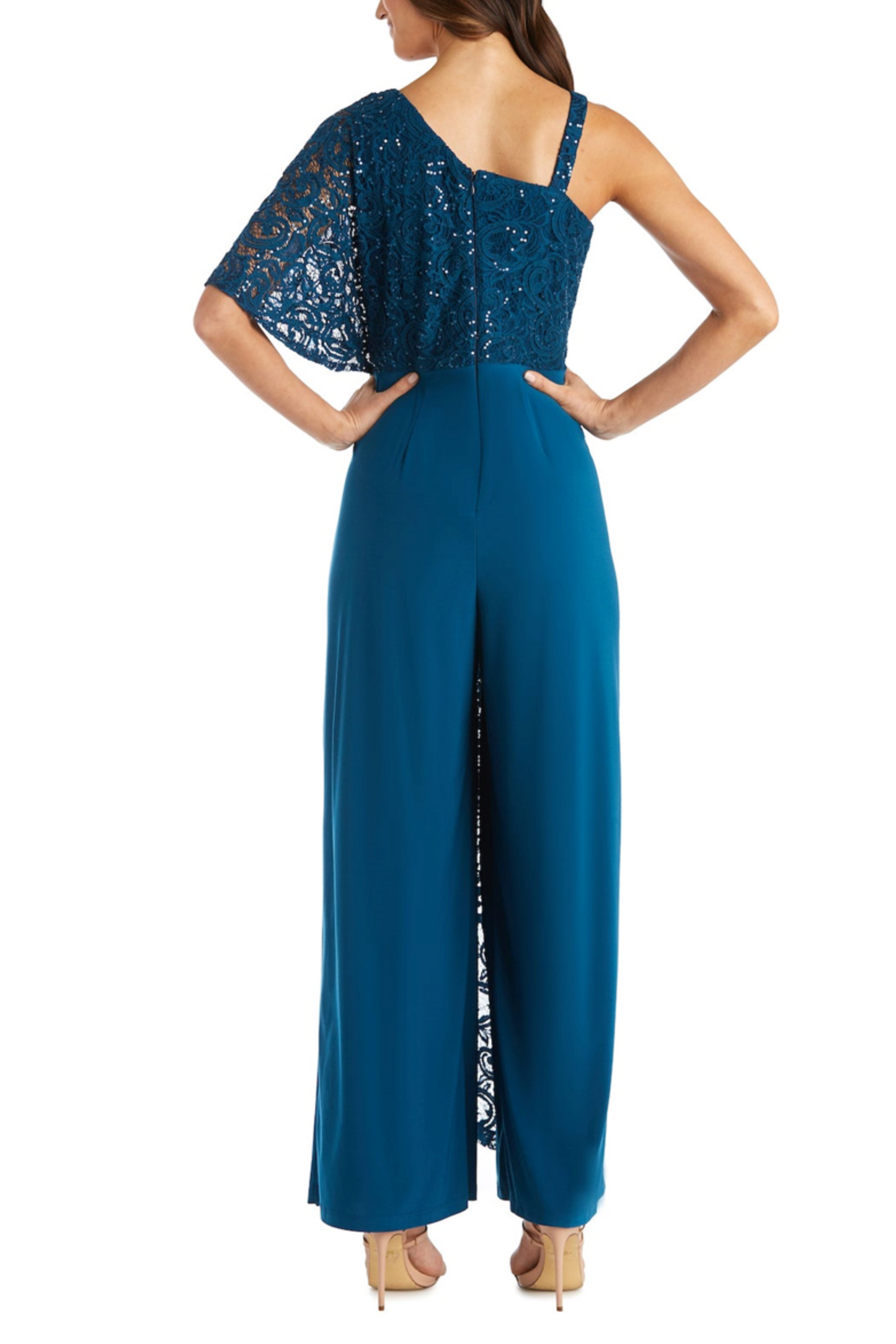 RM Richards Sequin Lace Overlay Evening Jumpsuit