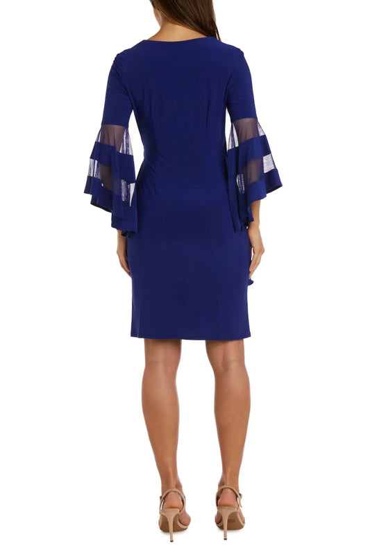 R&M Richards Long Bell Sleeve Short Evening Dress