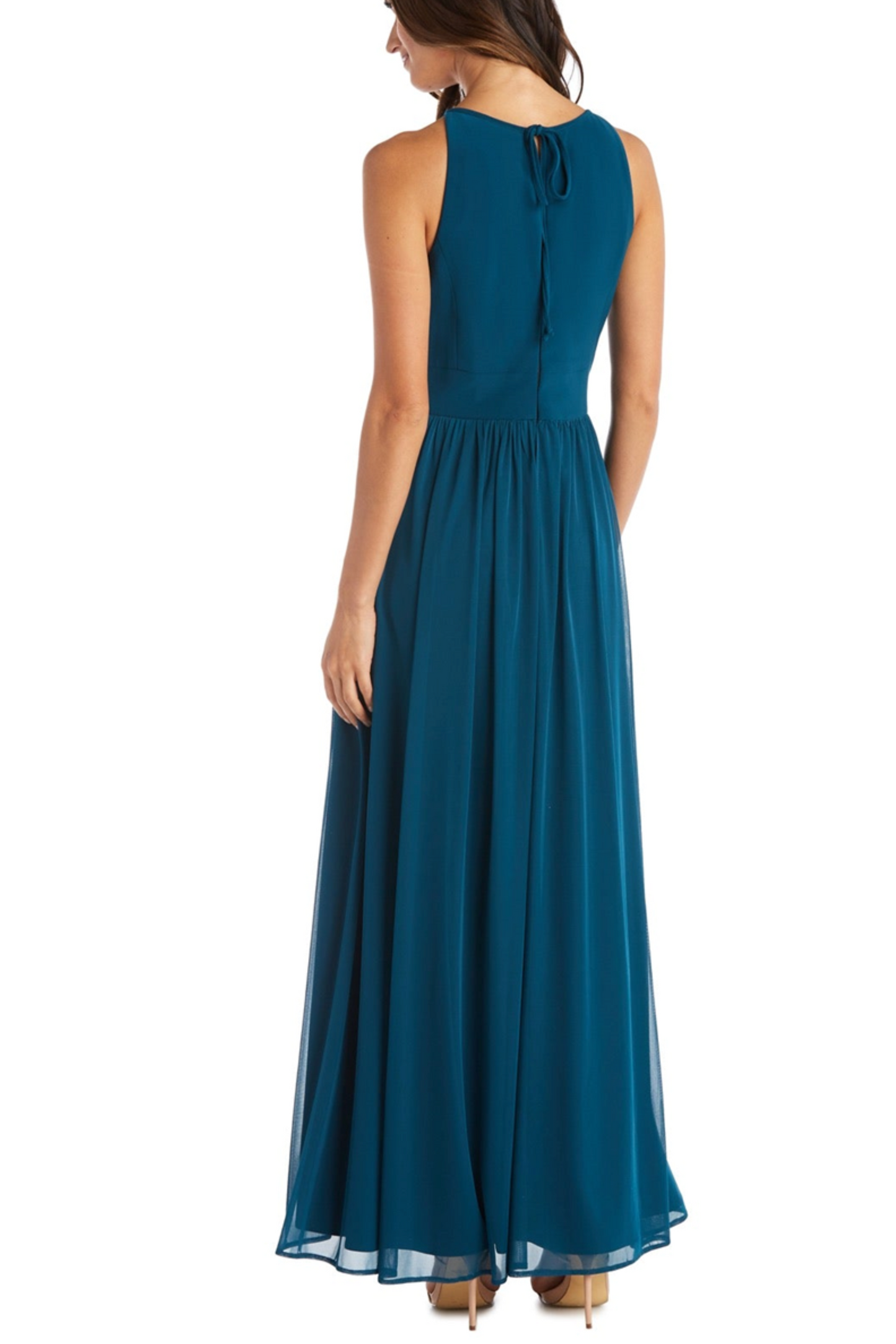 RM Richards Halter Embellished Belt Long Dress