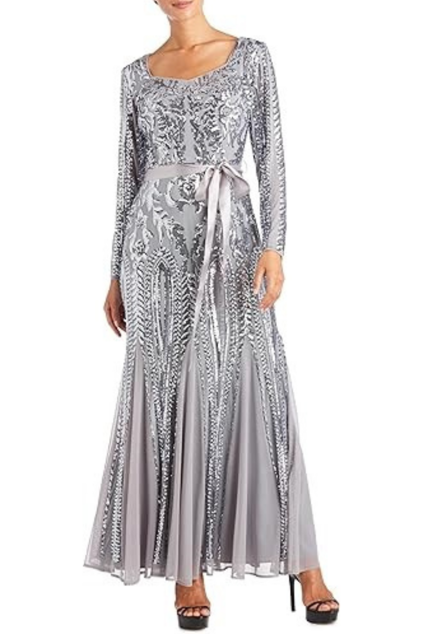 RM Richards Long Sleeve Sequined Evening Dress