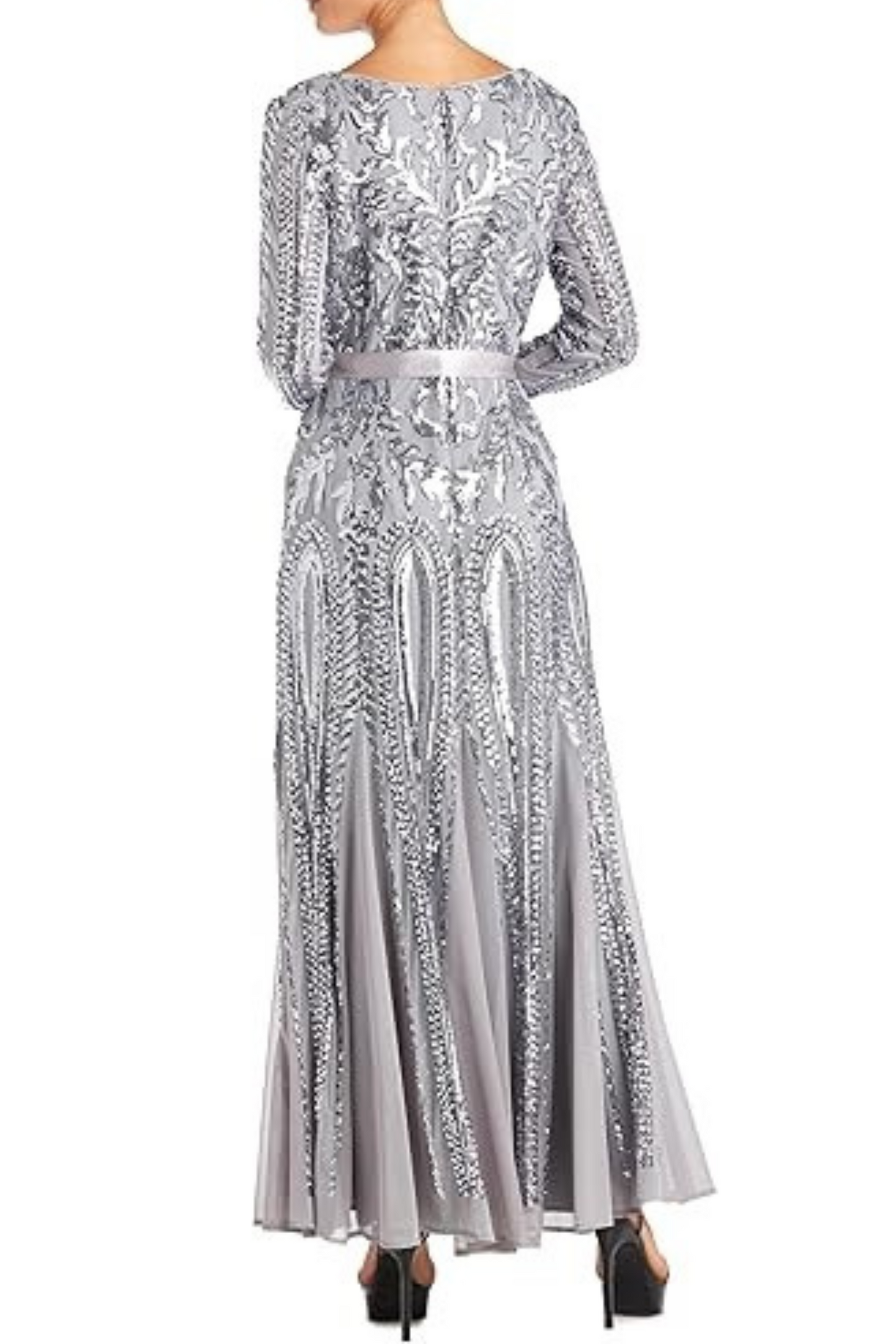 RM Richards Long Sleeve Sequined Evening Dress