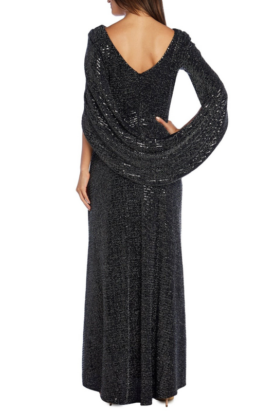 R&M Richards Metallic Built-In Shawl Evening Dress