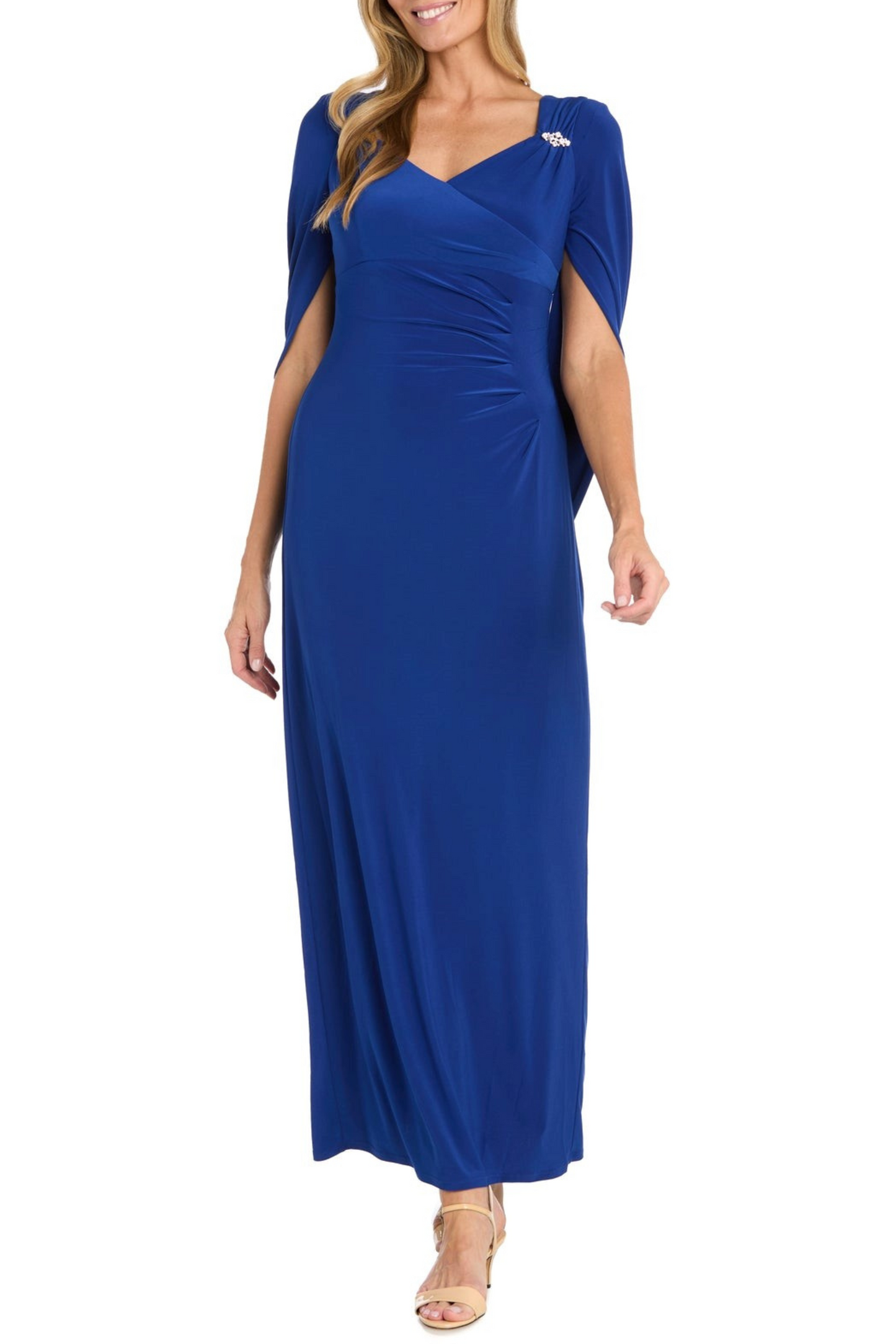 RM Richards Draped Shawl Sleeve Long Evening Dress
