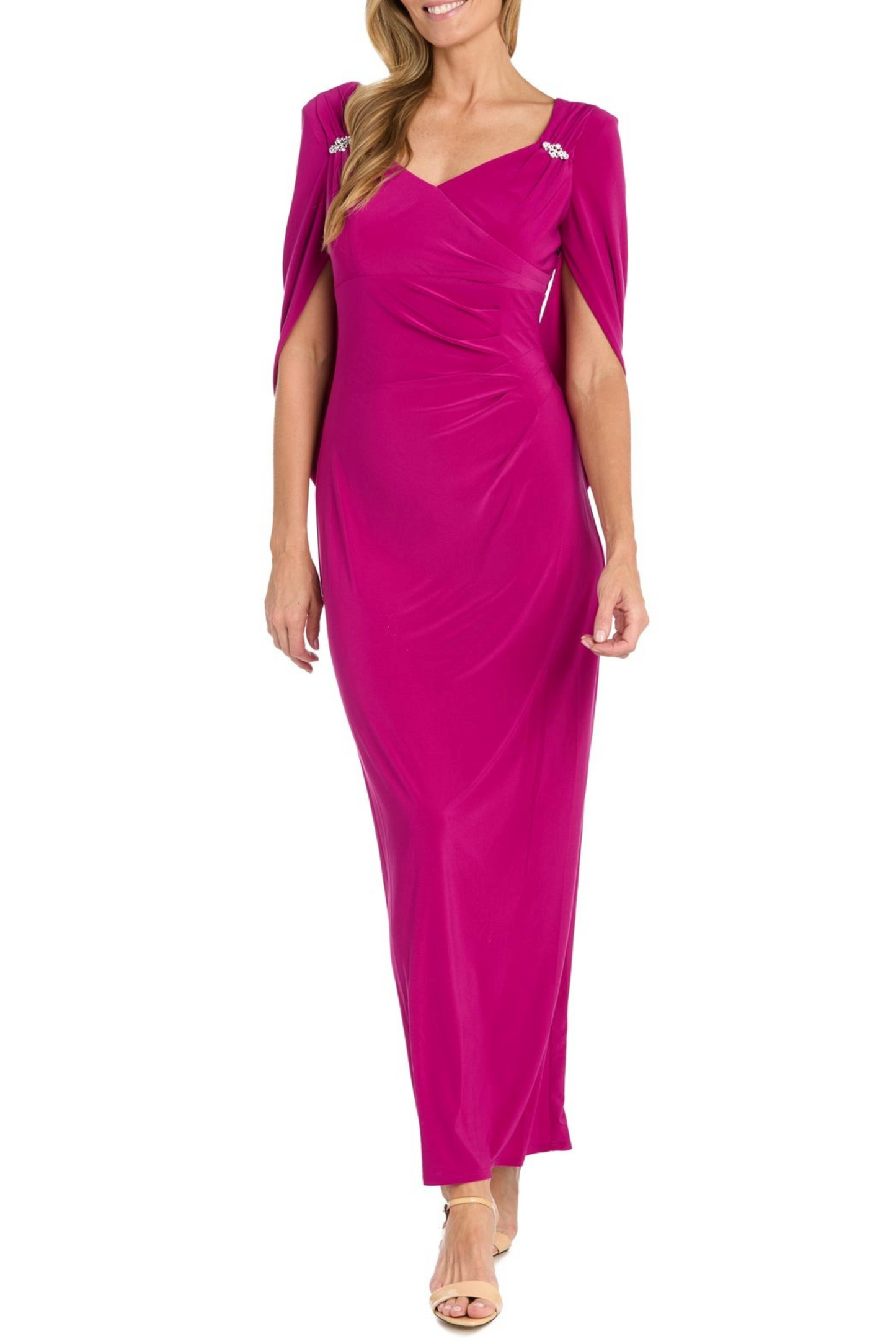RM Richards Draped Shawl Sleeve Long Evening Dress