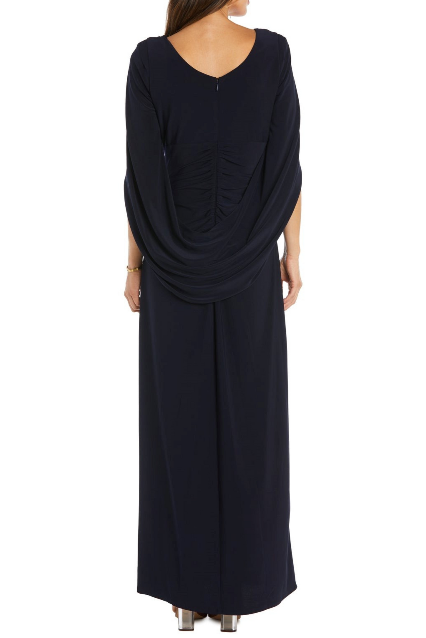 RM Richards Draped Shawl Sleeve Long Evening Dress