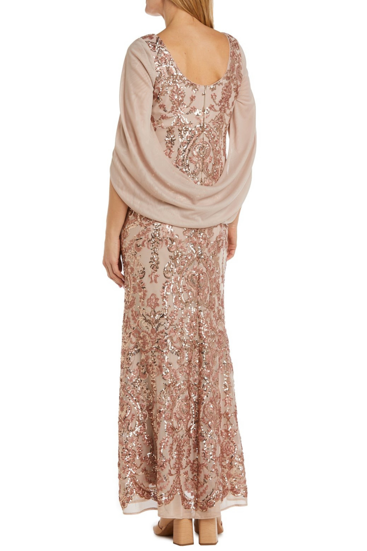 RM Richards Sequined Cape Shawl Evening Dress