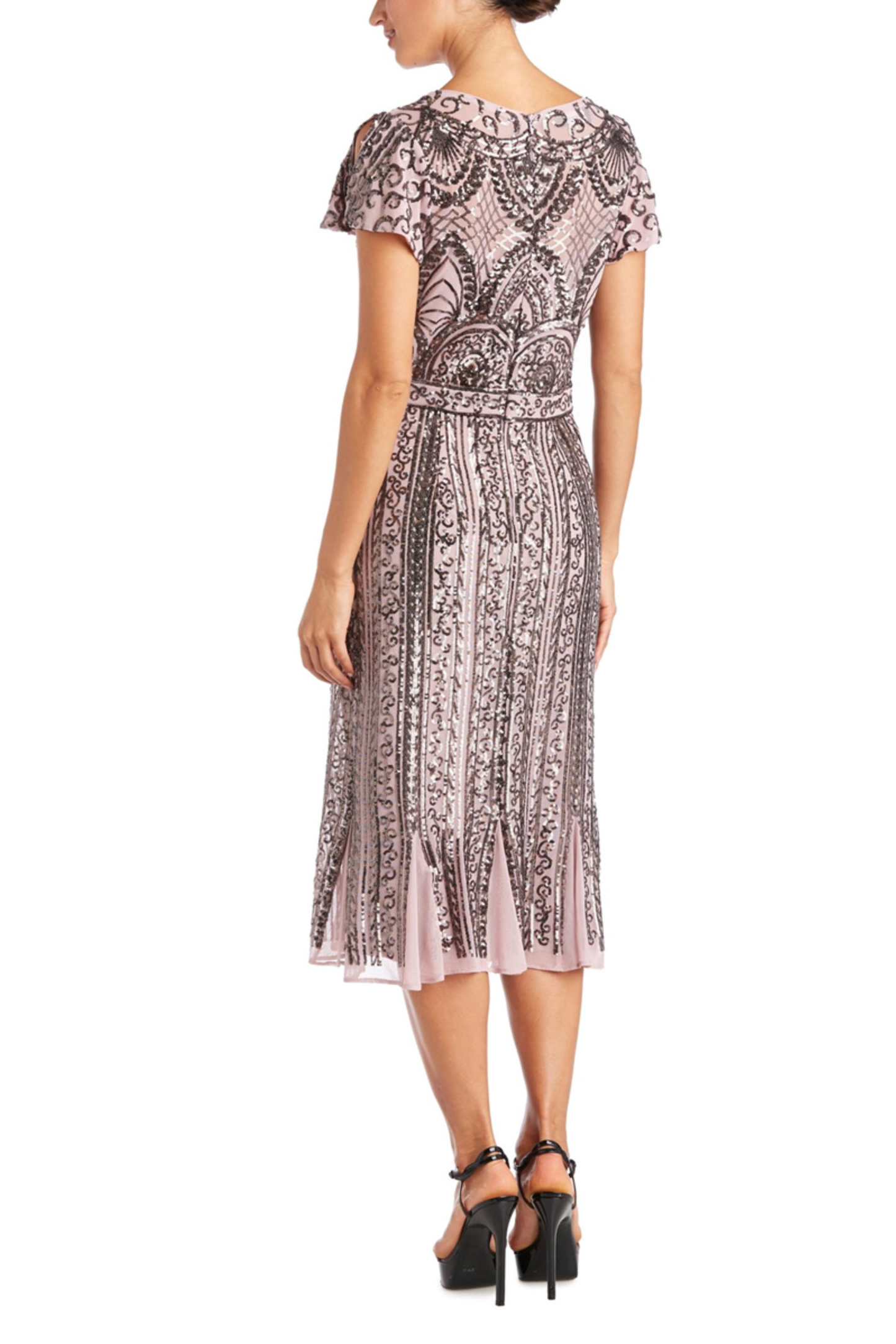RM Richards Short Sleeve Sequined Evening Dress