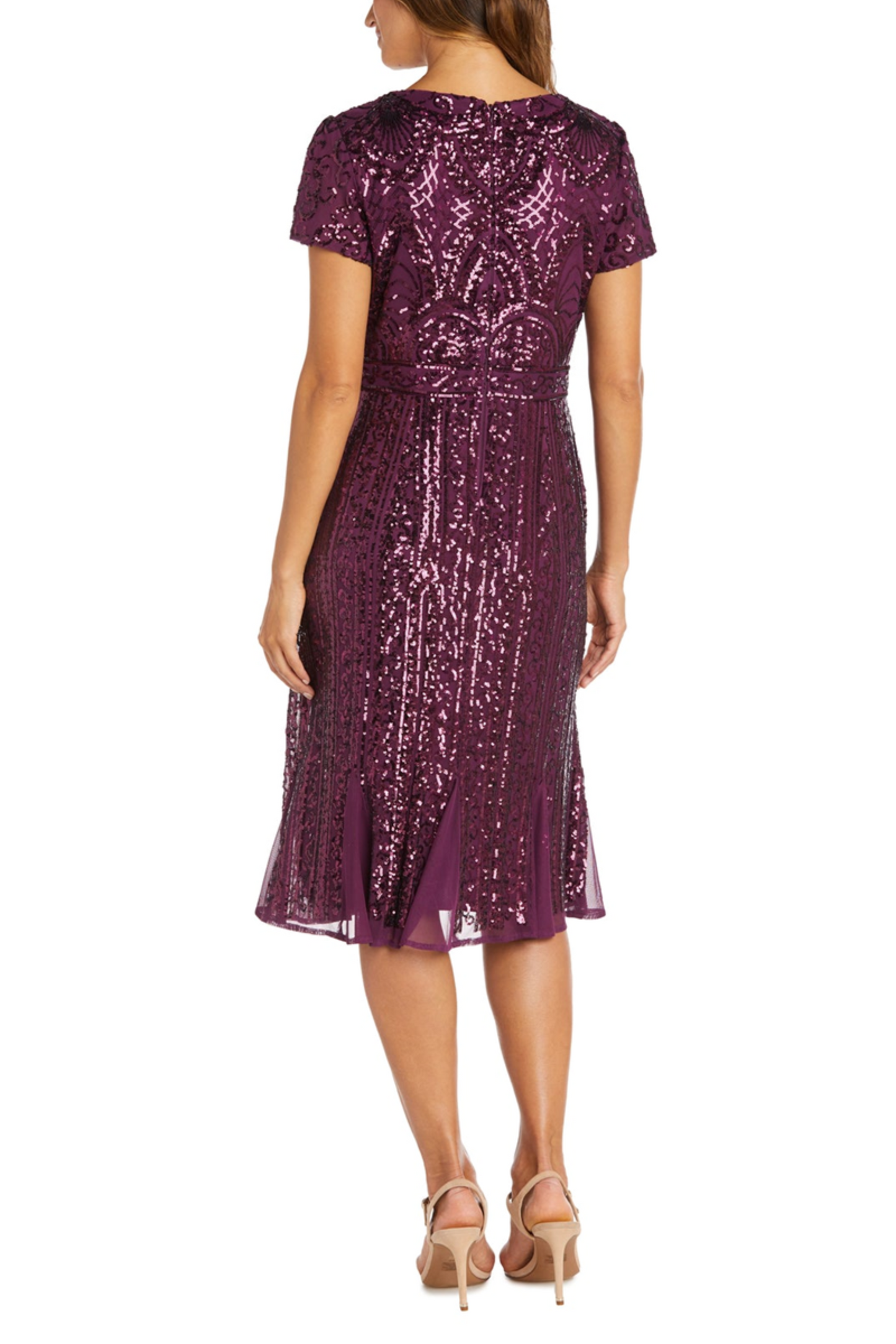 RM Richards Short Sleeve Sequined Evening Dress