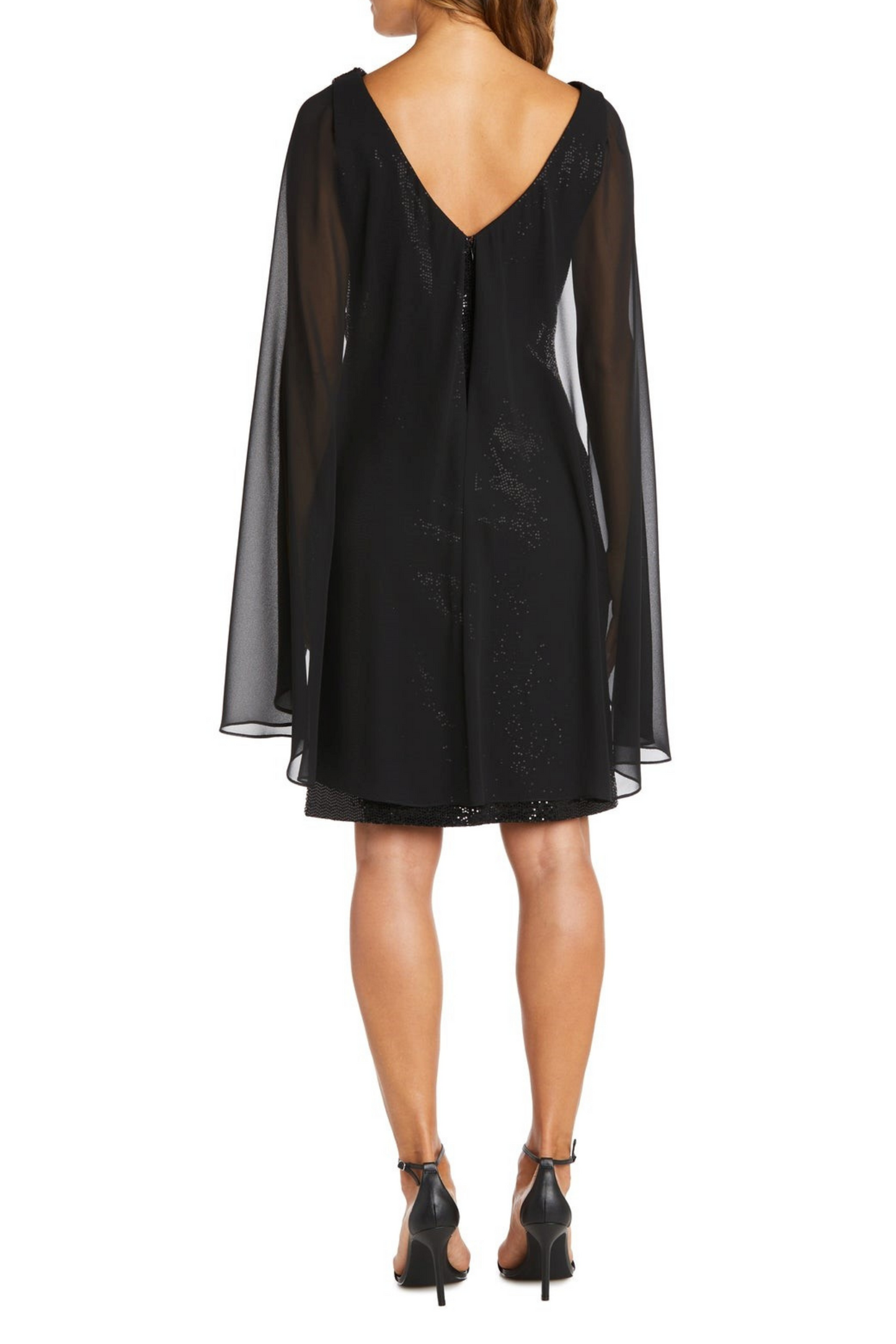 RM Richards Cape Sleeve Sparkle Evening Dress