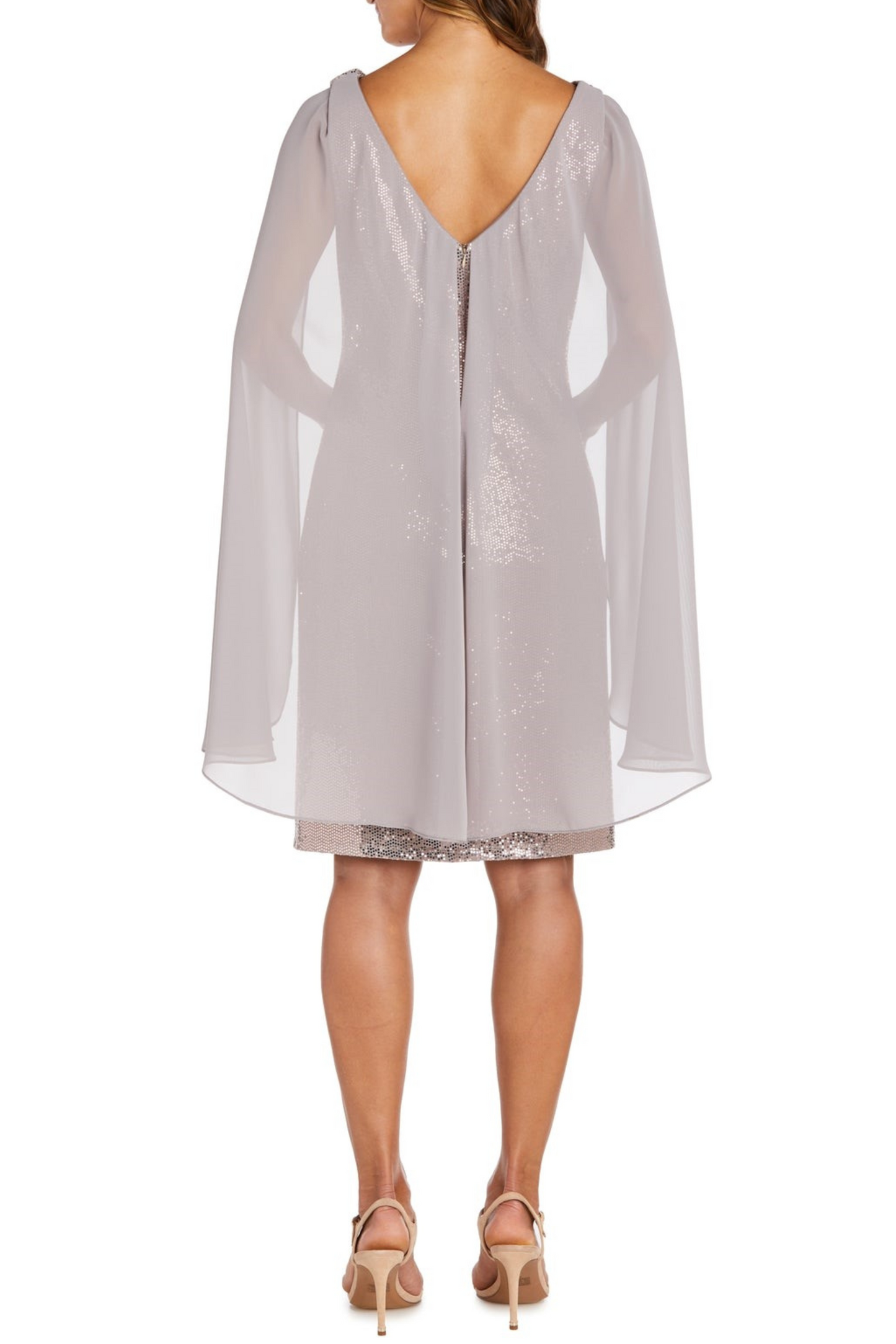 RM Richards Cape Sleeve Sparkle Evening Dress