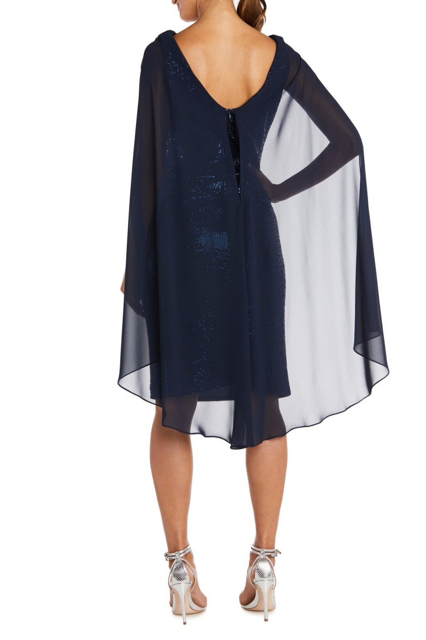 RM Richards Cape Sleeve Sparkle Evening Dress