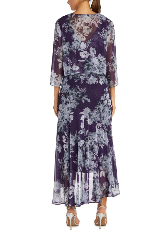 RM Richards Metallic Floral High Low Jacket Dress