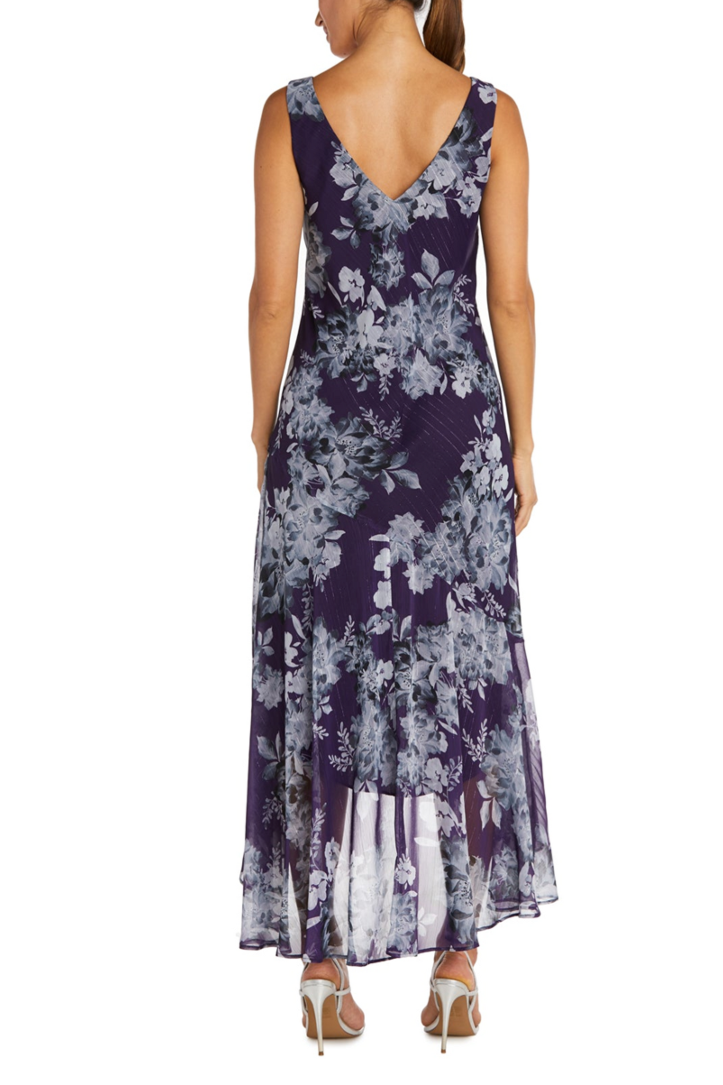 RM Richards Metallic Floral High Low Jacket Dress