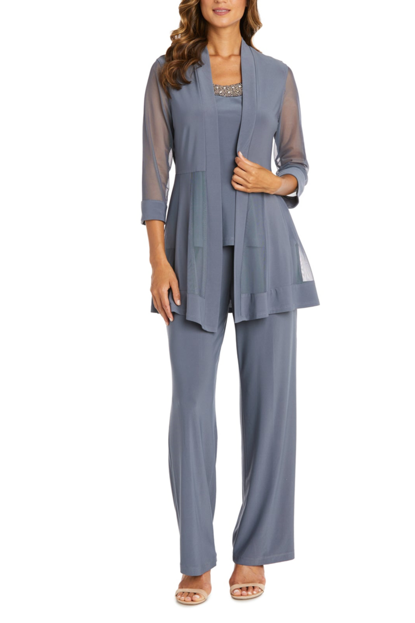 RM Richards Embellished Neck 2-Piece Pants Suit