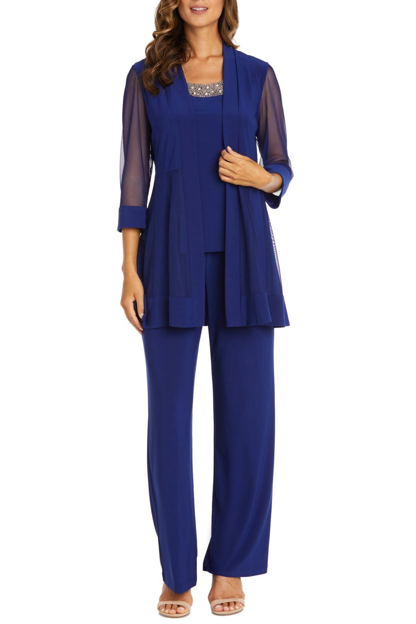 RM Richards Embellished Neck 2-Piece Pants Suit