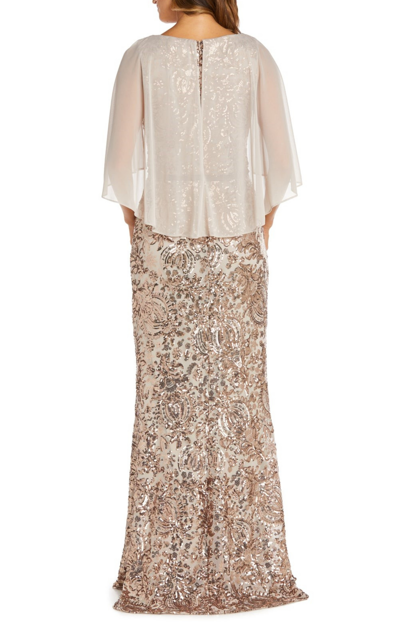 RM Richards Capelet Sleeve Sequined Evening Dress