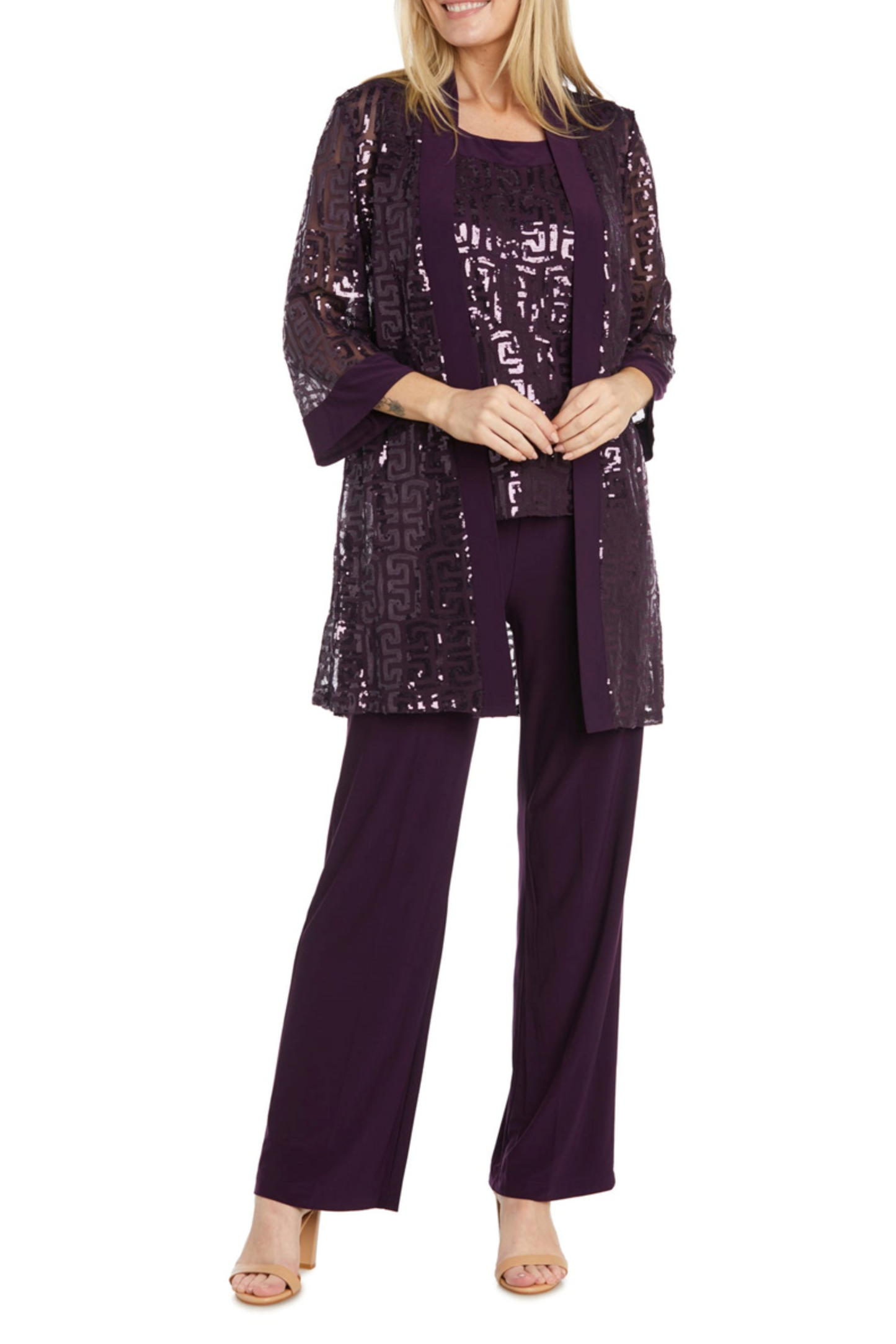 RM Richards 3-Piece Sequined Pants Suit