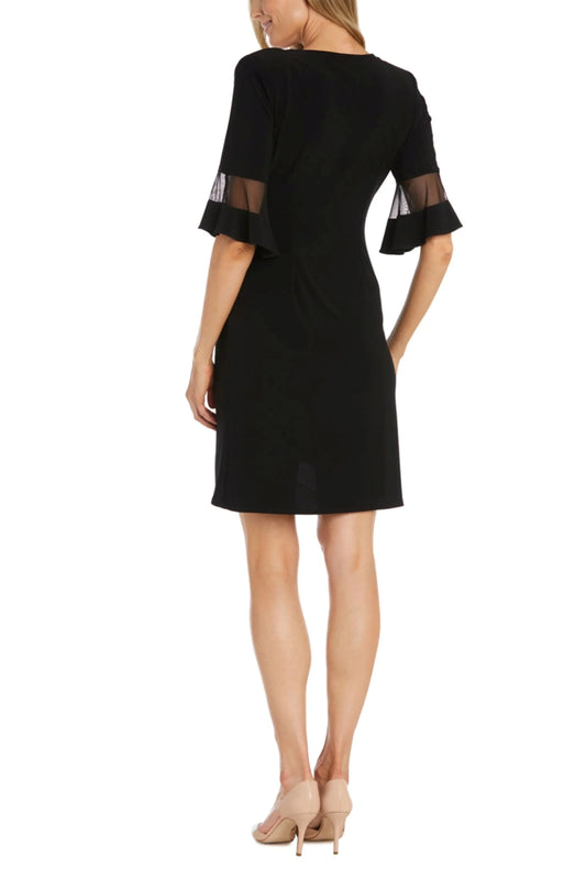 RM Richards Bell Sleeve Ruched-Waist Ring Dress