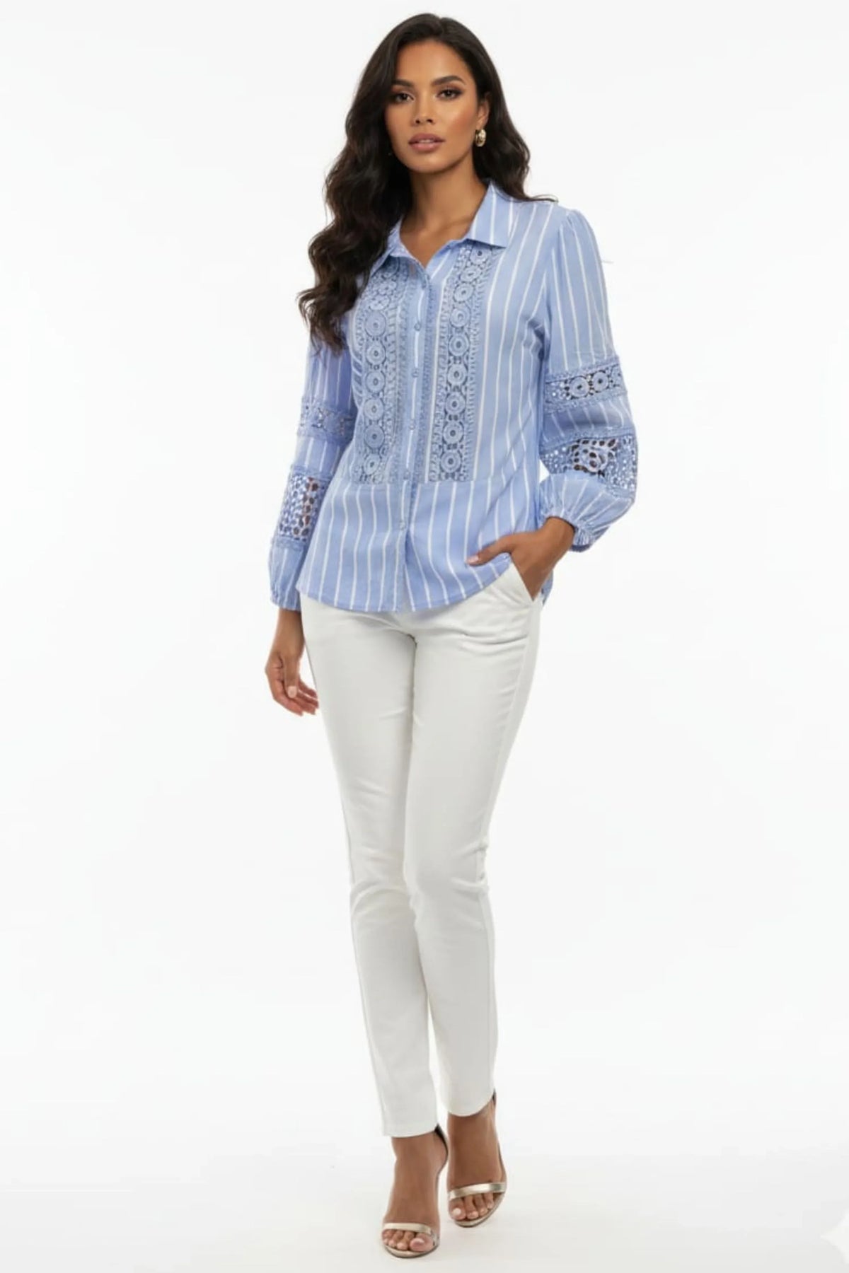 Hester & Orchard Blue Striped Collared Blouse