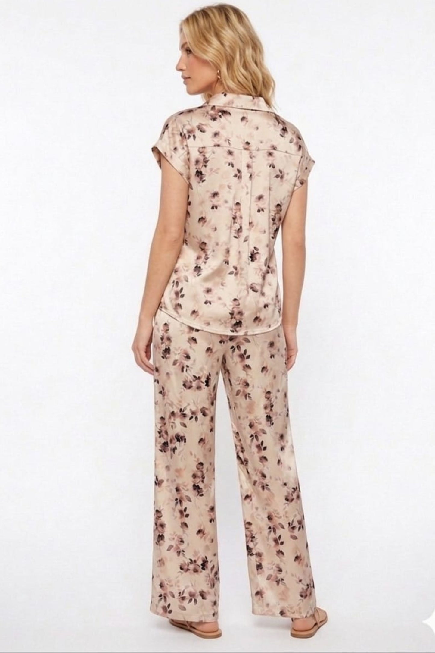 RYLEE MOON Jet Stream Floral Satin Two-Piece Pant Set