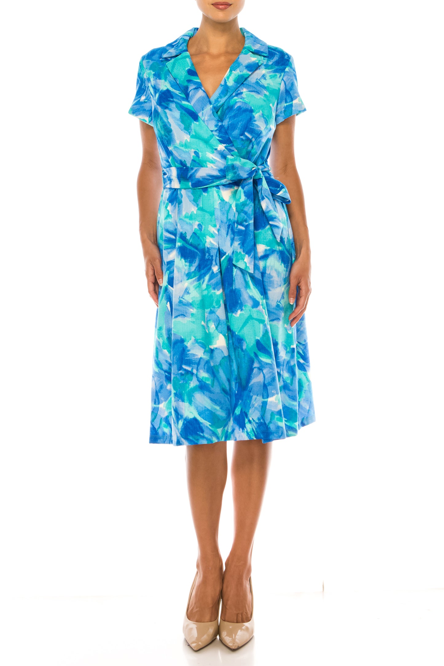 Shelby & Palmer Short Sleeve Faux-Wrap Dress