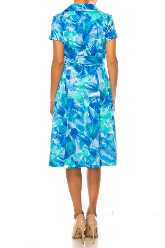 Shelby & Palmer Short Sleeve Faux-Wrap Dress