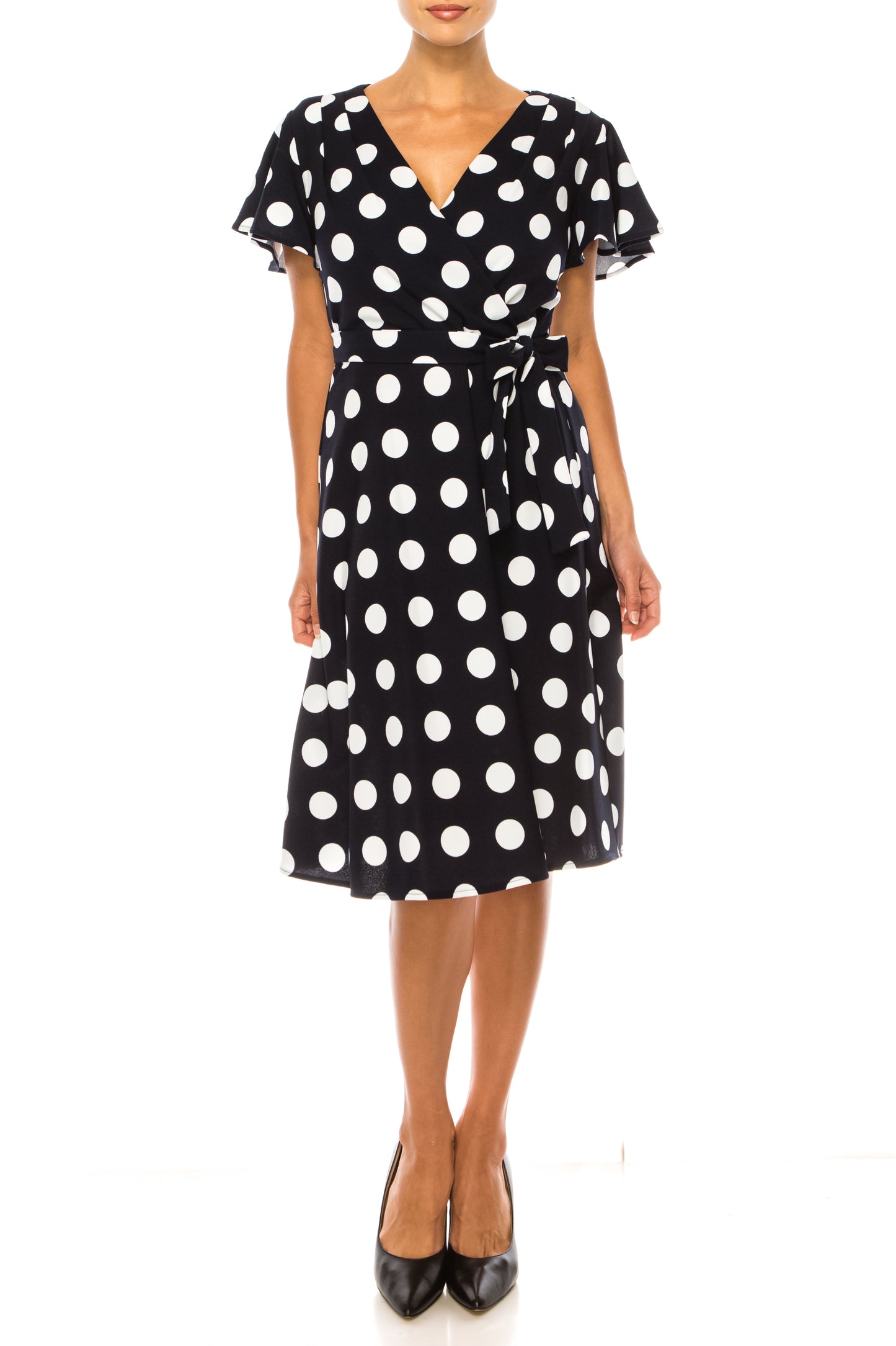 Shelby & Palmer Faux-Wrap Belted Polka Dot Dress