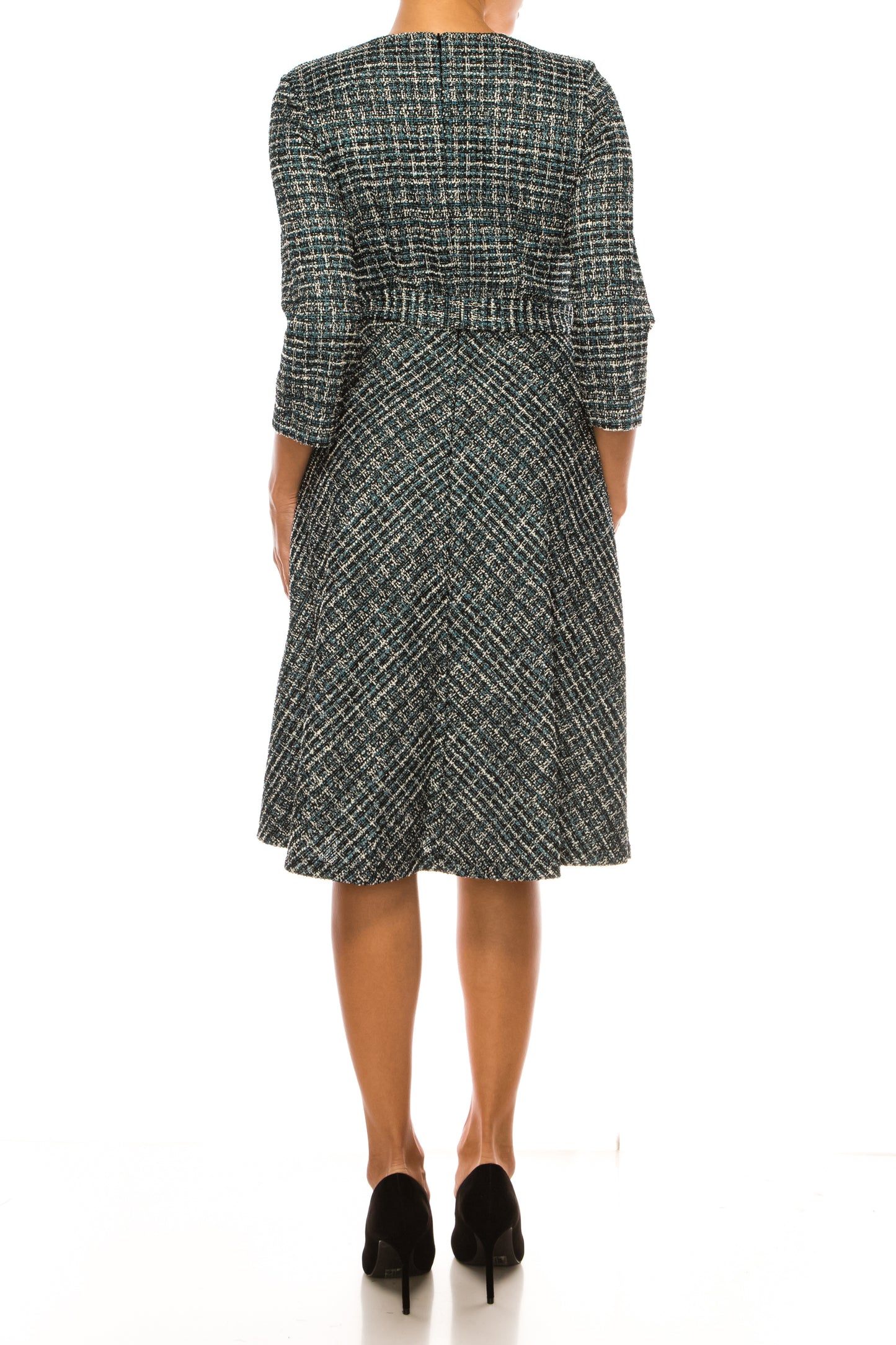 Shelby & Palmer Tweed Belted V-Neck A-line Dress
