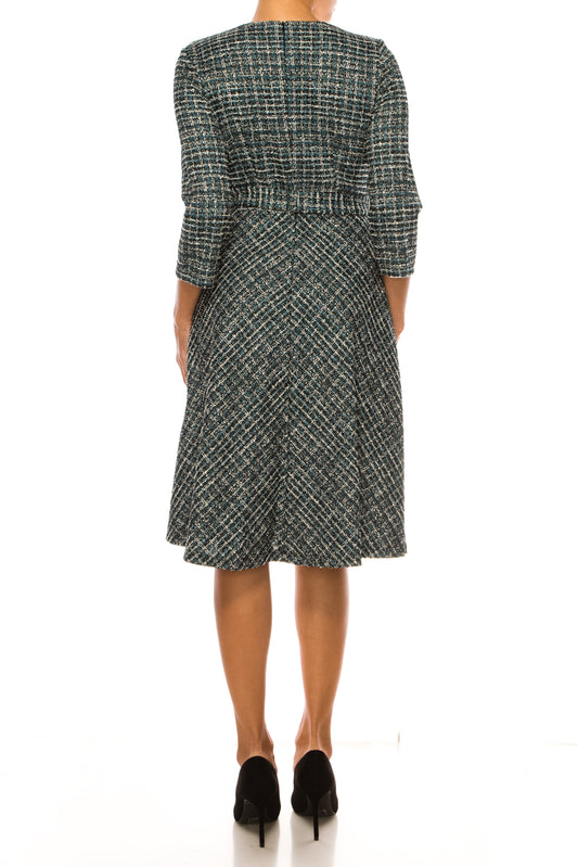 Shelby & Palmer Tweed Belted V-Neck A-line Dress