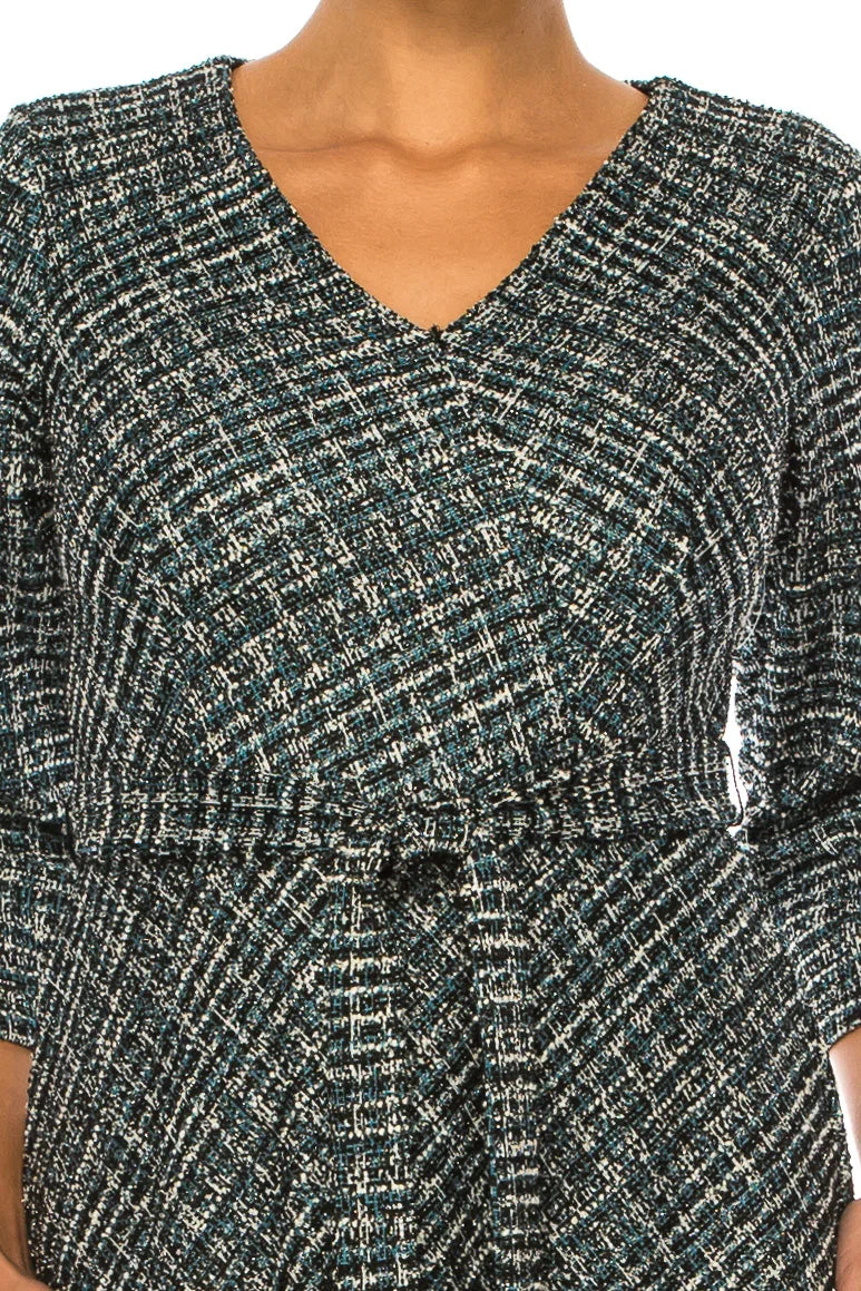 Shelby & Palmer Tweed Belted V-Neck A-line Dress