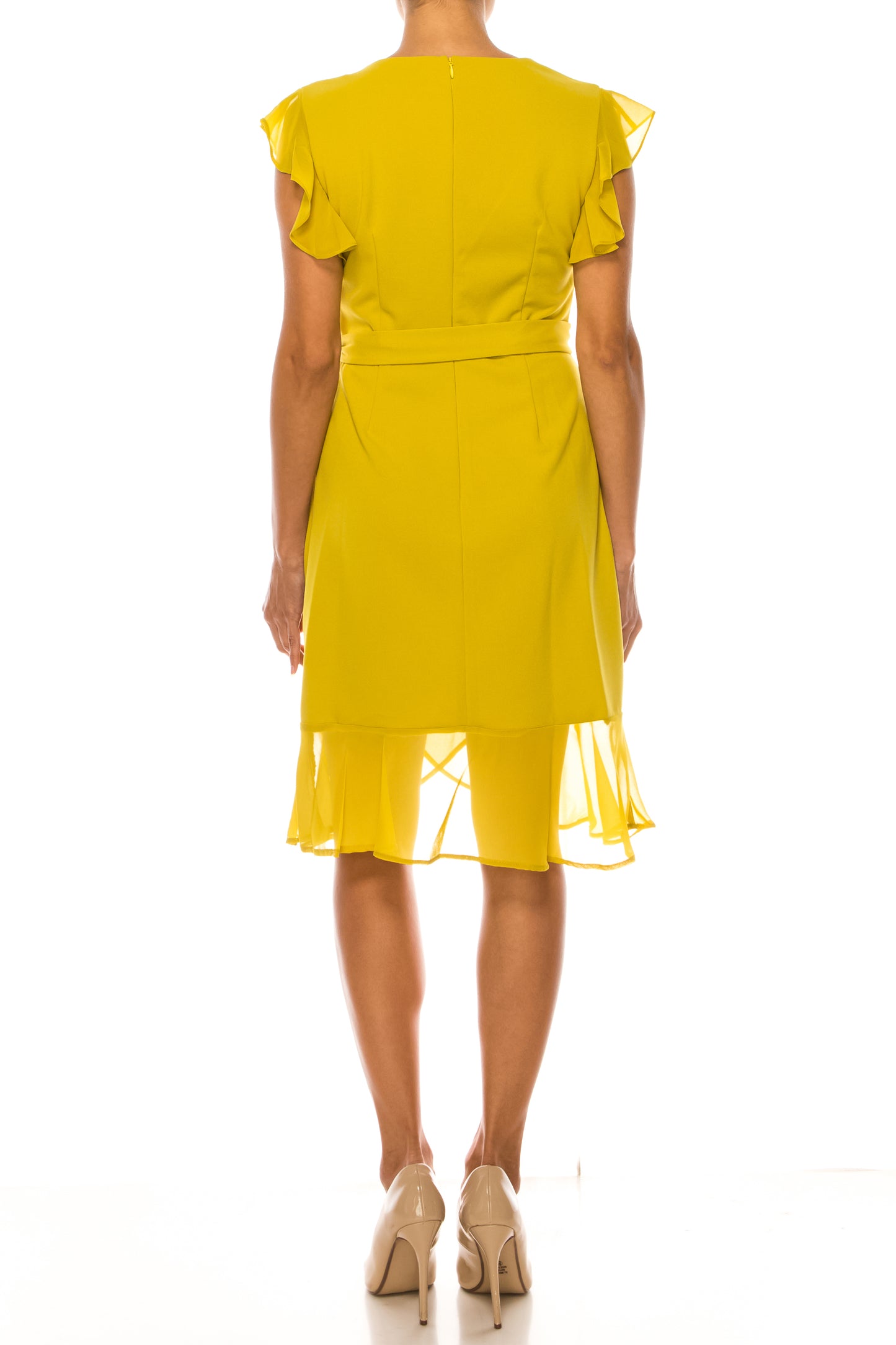 Shelby & Palmer Blue Faux Wrap Ruffle Sheath Dress