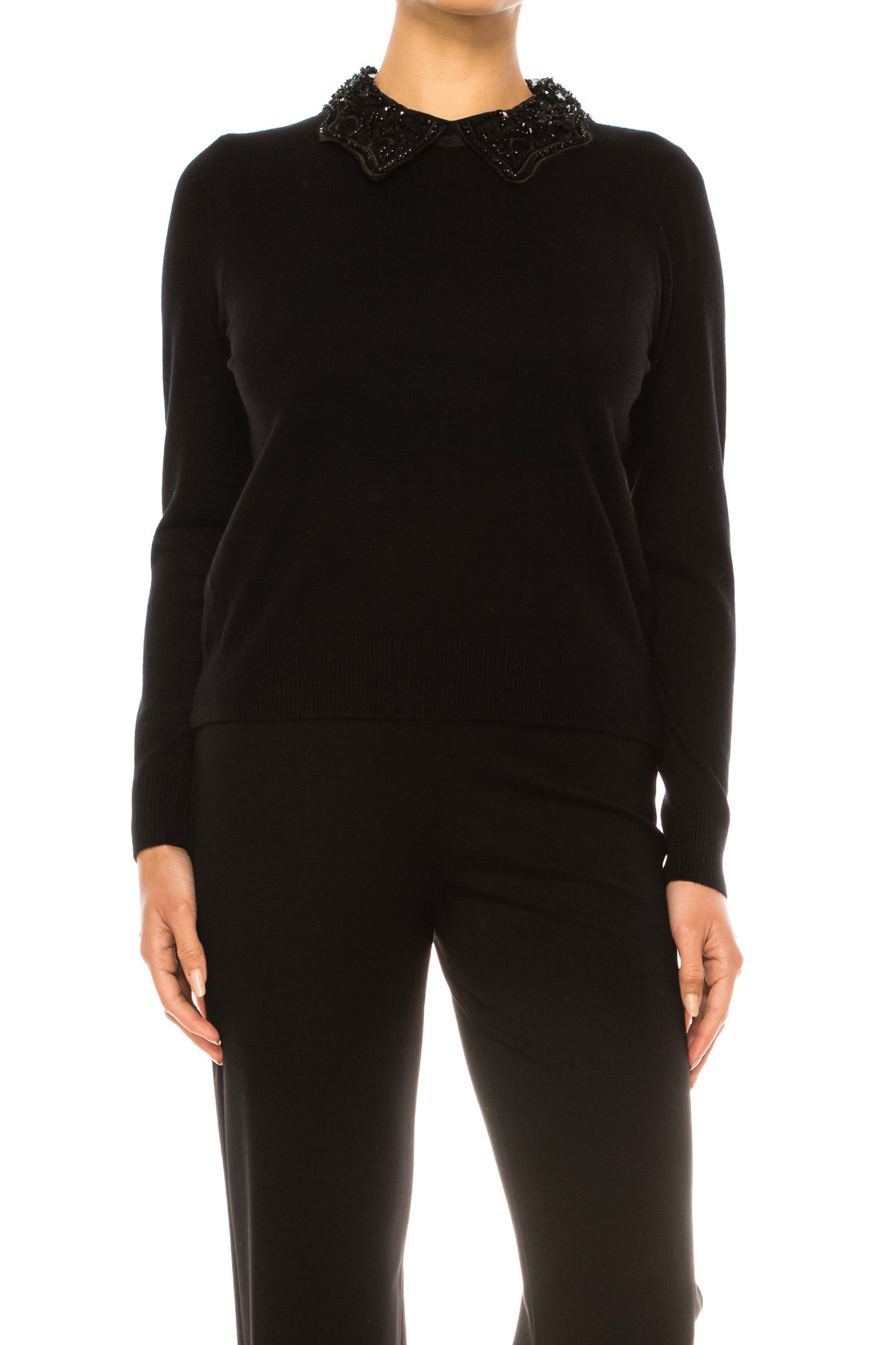 Sioni Long Sleeve Embellished Collared Sweater