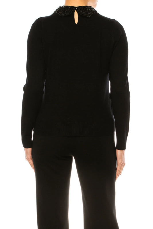 Sioni Long Sleeve Embellished Collared Sweater