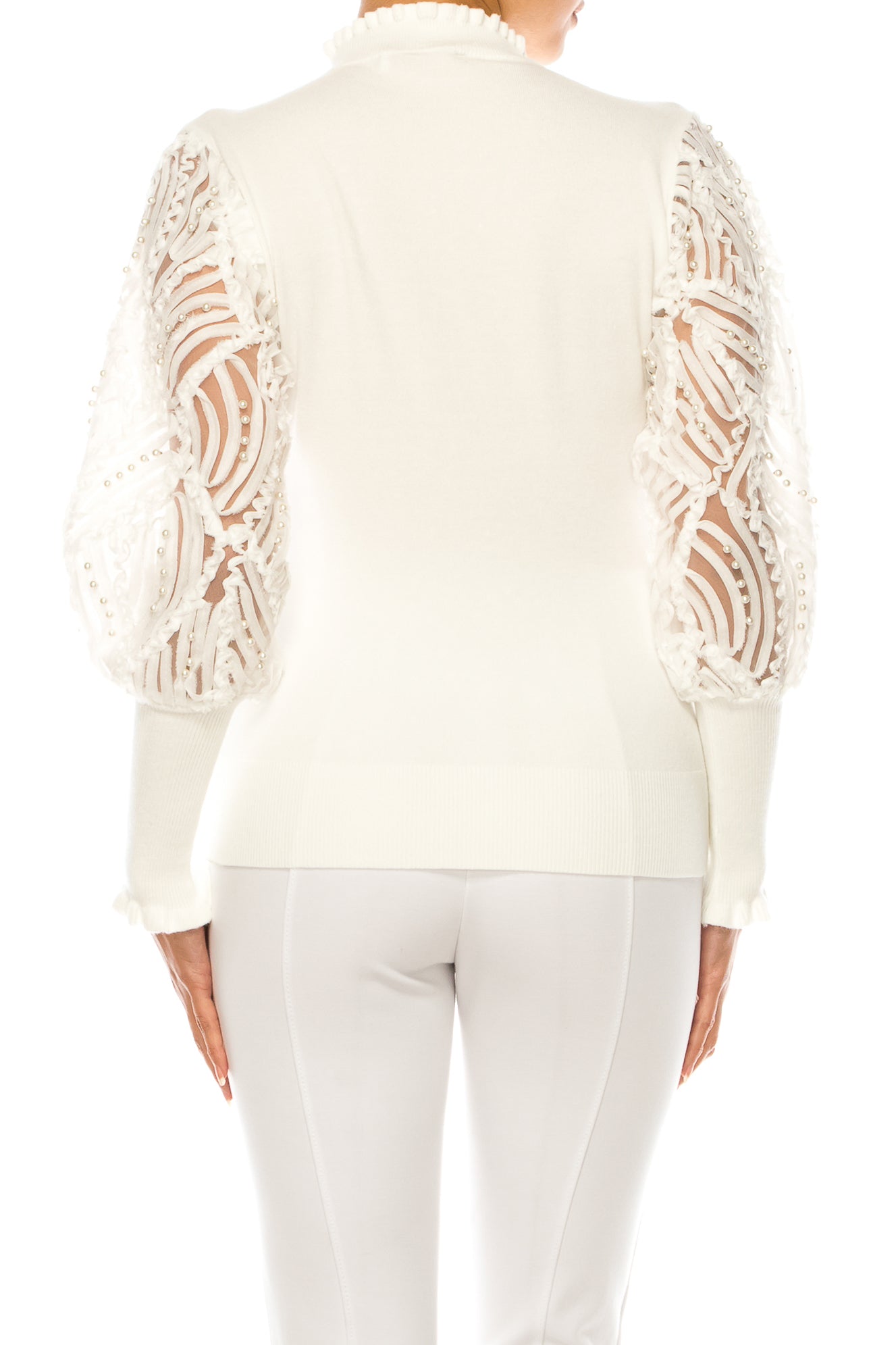 Sioni Mock Neck Soutache Sheer Long Sleeve Sweater