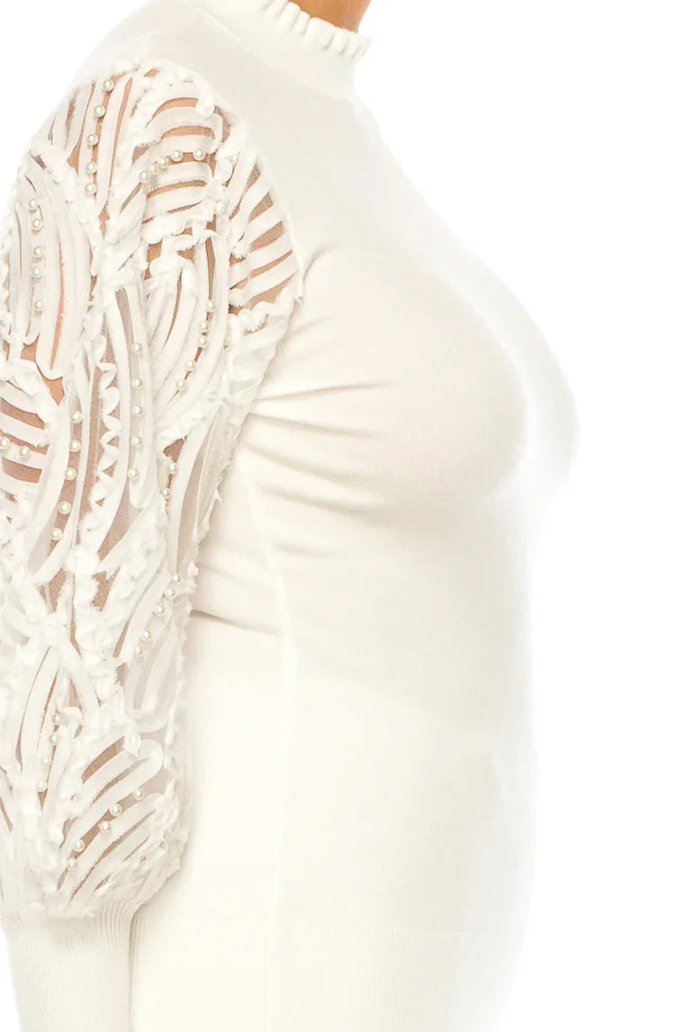 Sioni Mock Neck Soutache Sheer Long Sleeve Sweater