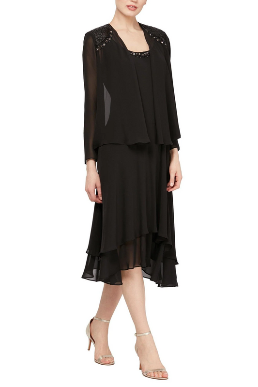SLNY Embellished 2-Piece Evening Jacket Dress
