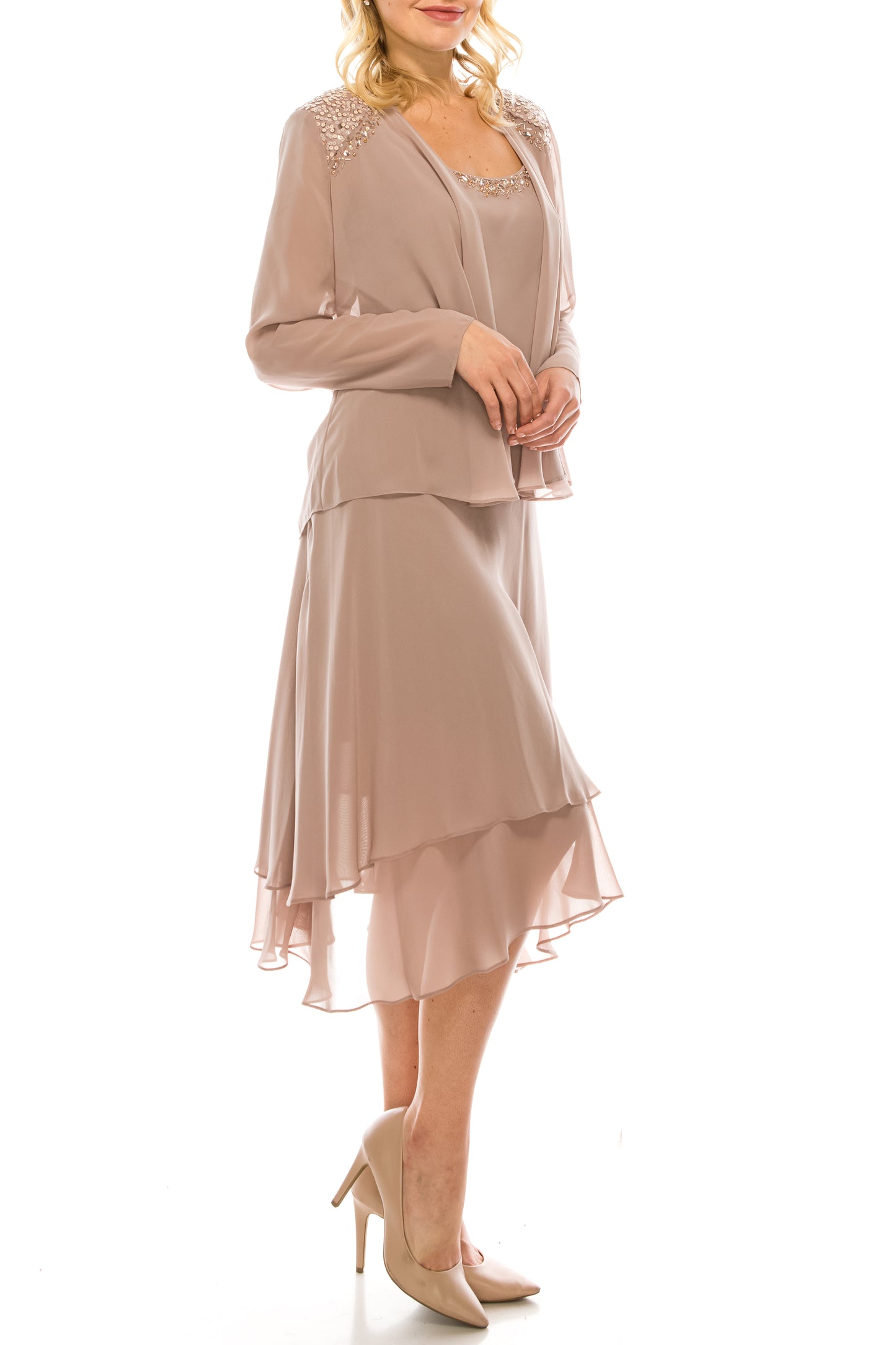 SLNY Embellished 2-Piece Evening Jacket Dress