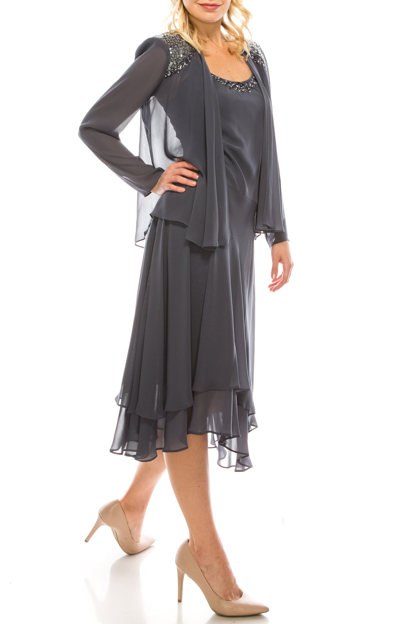 SLNY Embellished 2-Piece Evening Jacket Dress