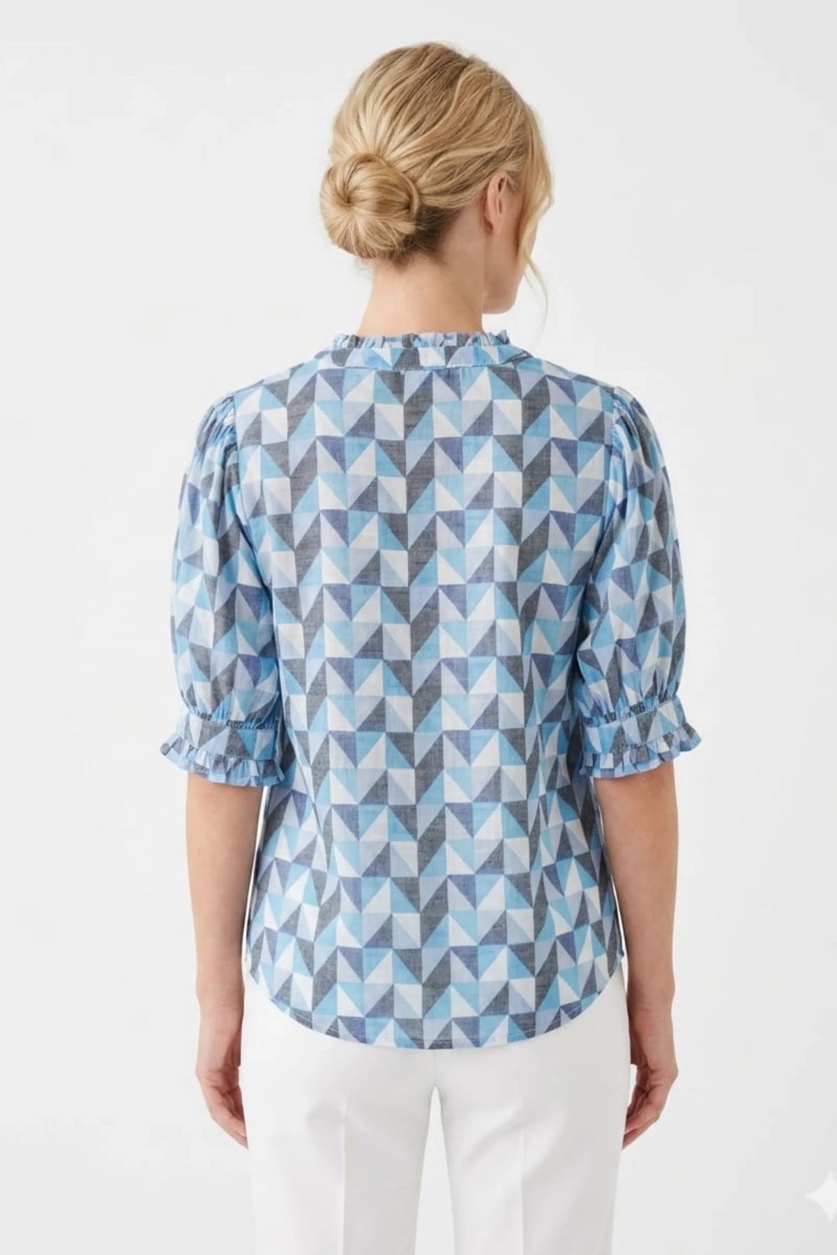 Zac & Rachel Bright White Dress Blues Geometric Day Top