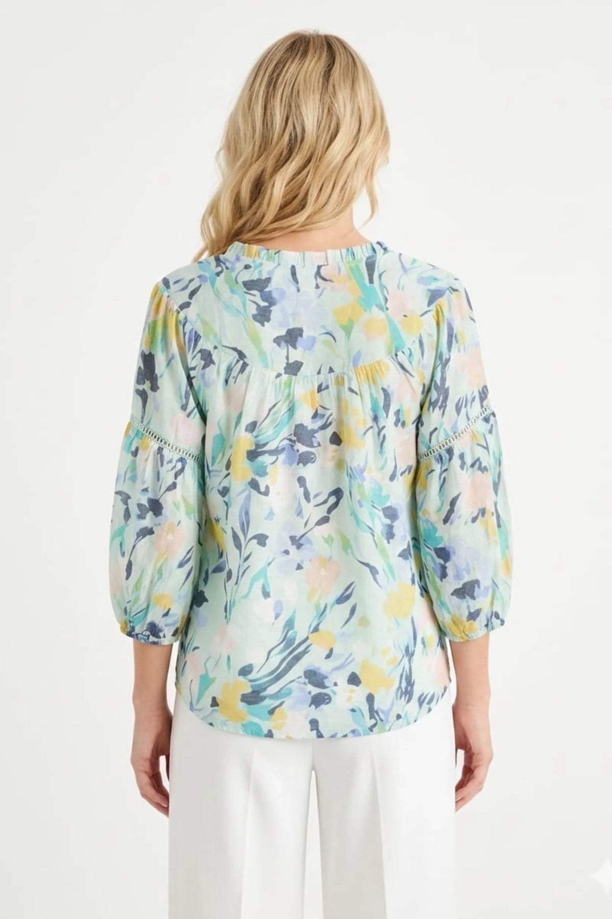 Zac & Rachel Ice Morn Navy Blazer Floral Ladder-Trim Day Top